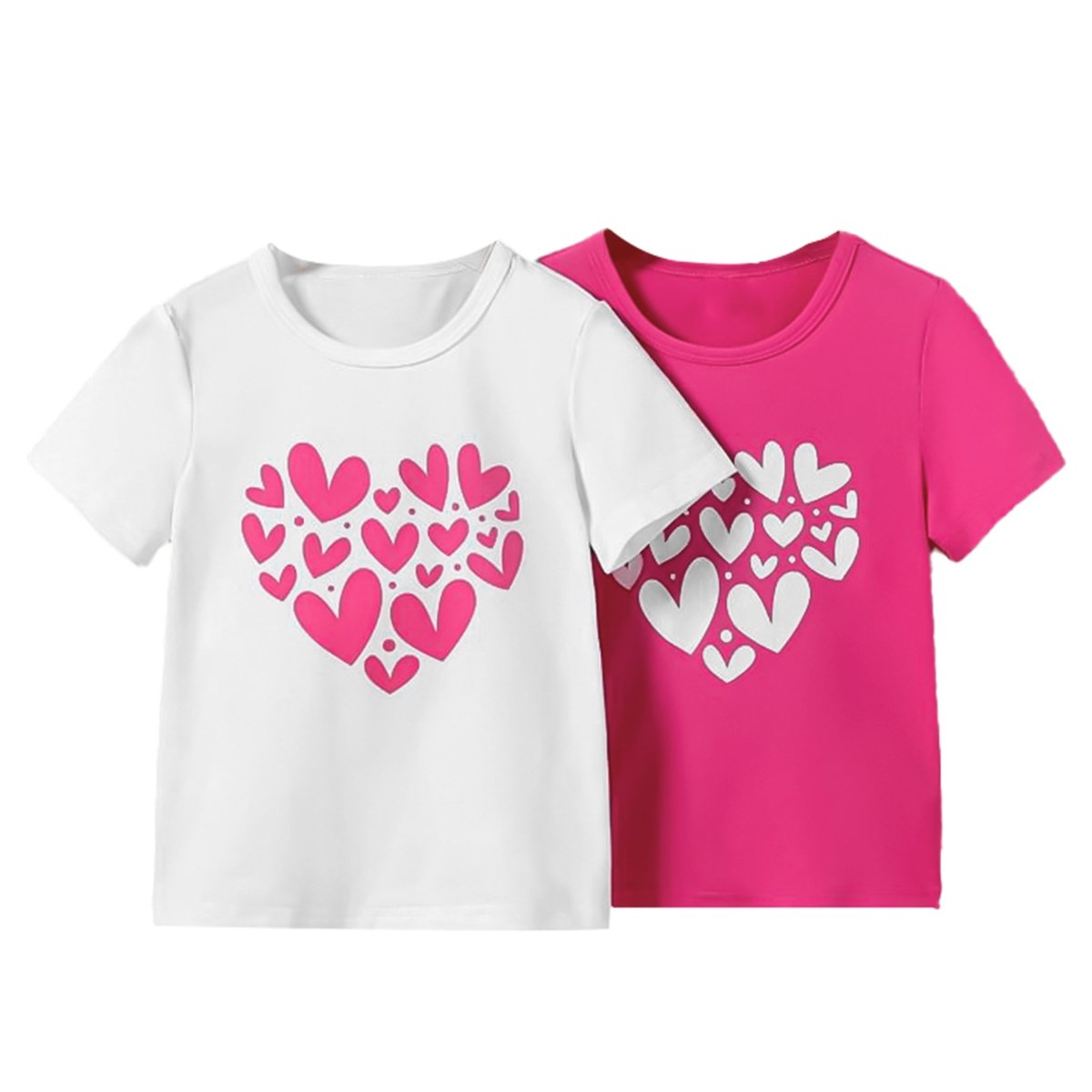Girls Heart Print Tee – White & Pink - KYDA ONLINE STORE