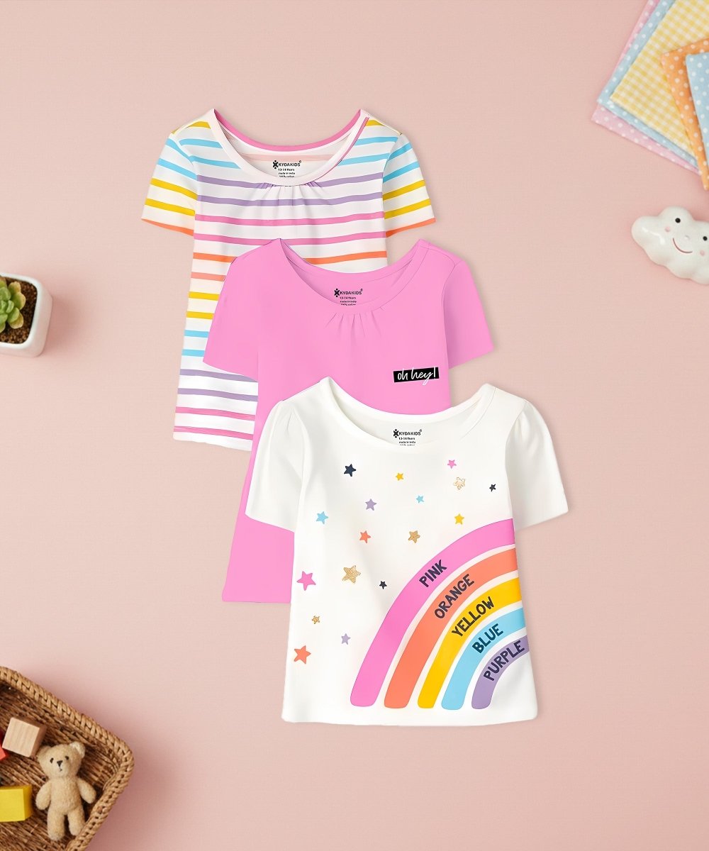 Girls Half Sleeve Printed T-Shirts - Pack of 3 - KYDA ONLINE STORE