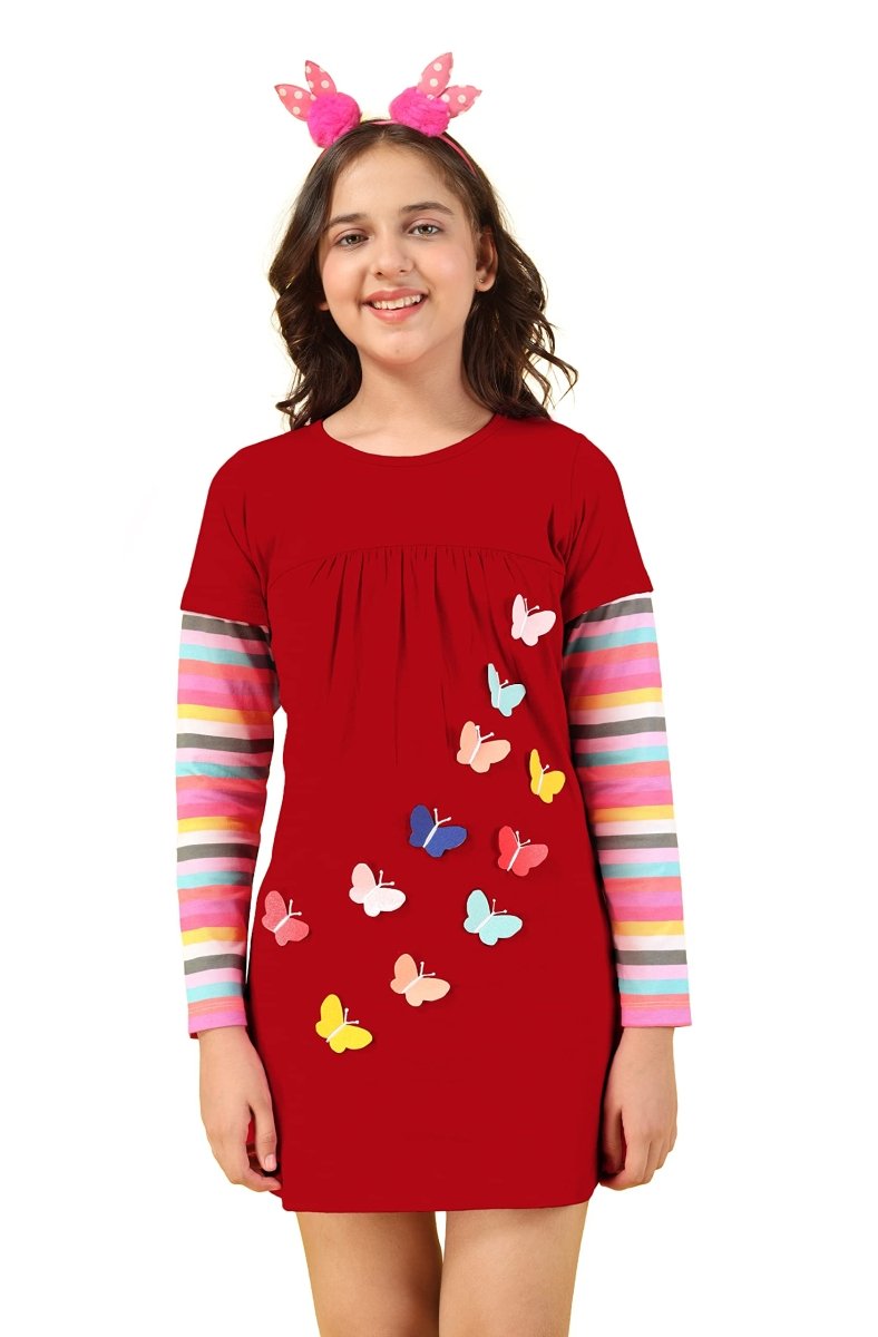 Applique Butterfly Long Top | Red - KYDA ONLINE STORE