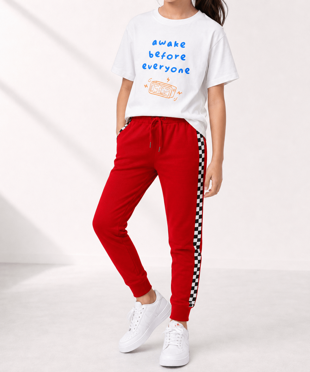 Girls Printed T-Shirt & Jogger Set – White & Red - KYDA ONLINE STORE
