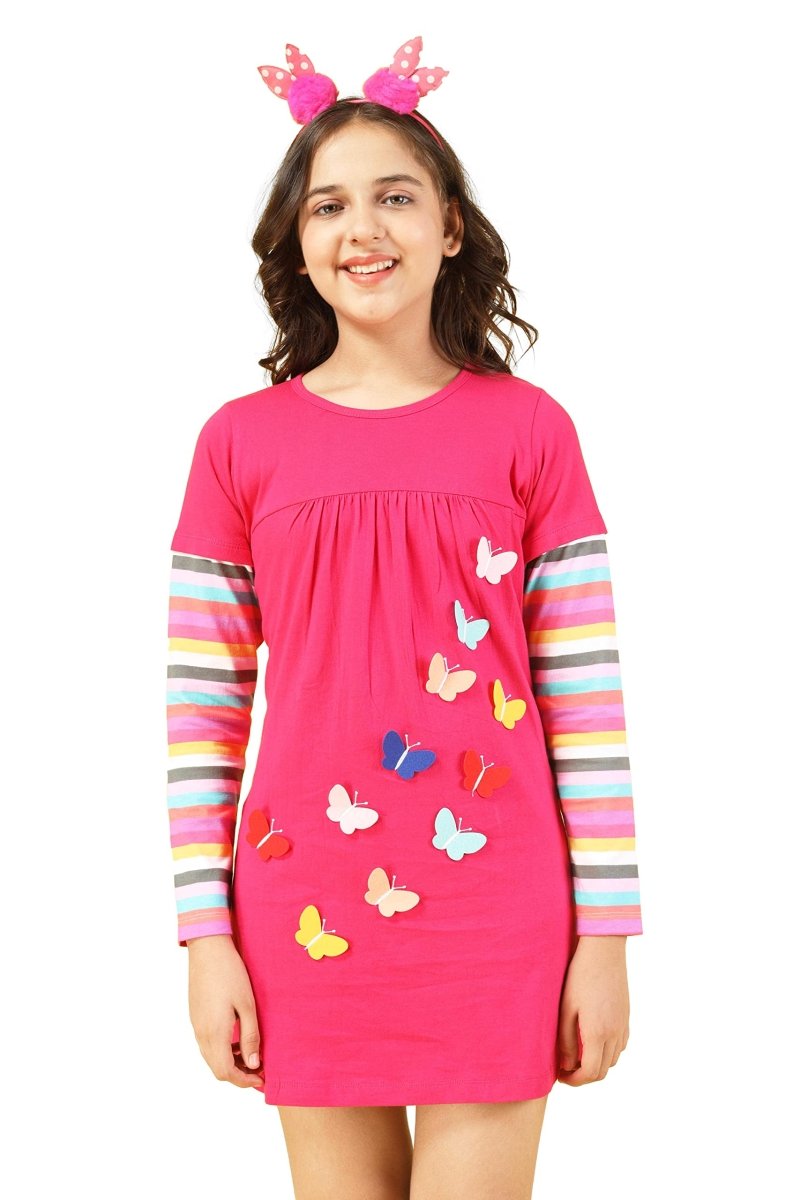 Applique Butterfly Long Top | Pink - KYDA ONLINE STORE