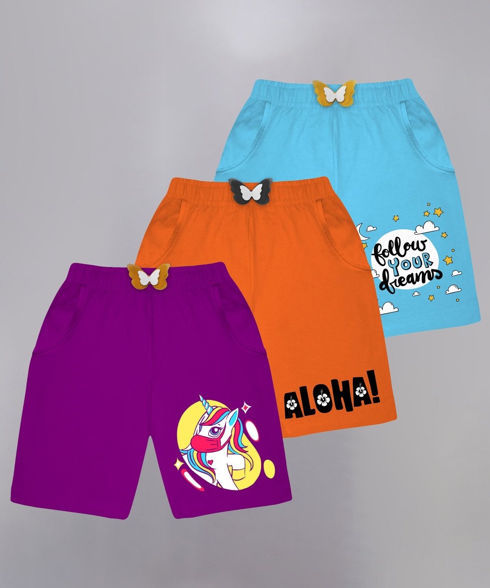 Girls Printed Shorts With Bow - Pack of 3 - KYDA ONLINE STORE