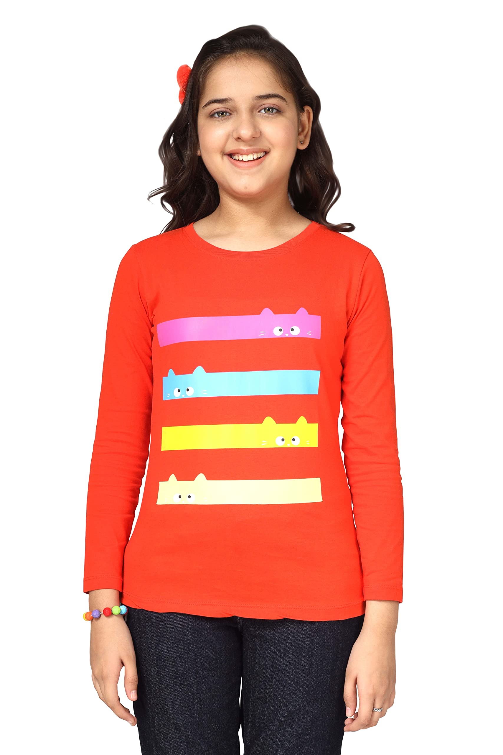 Girls Bio Washed Regular Fit Full Sleeve Cotton T-Shirt