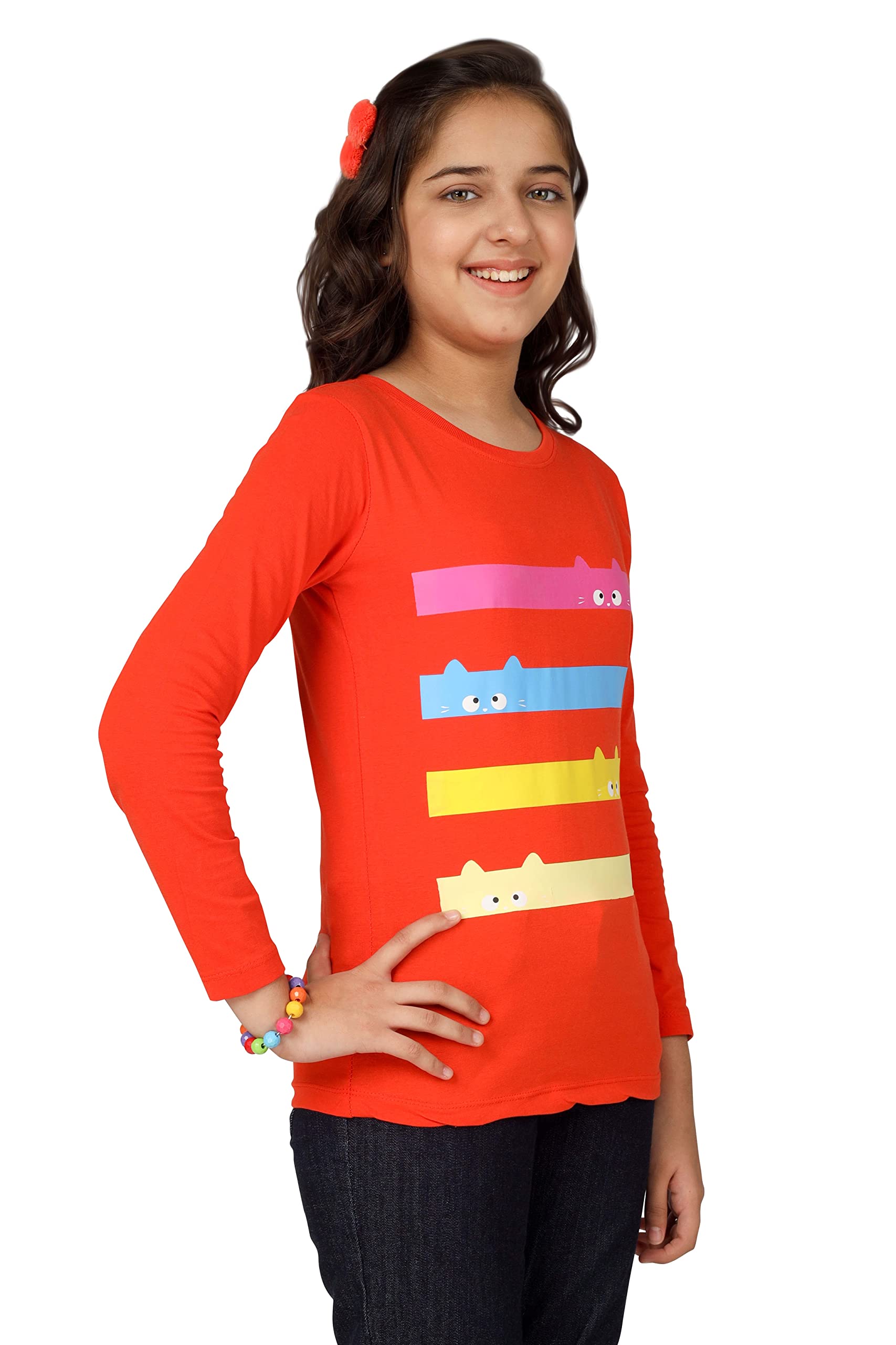 Girls Bio Washed Regular Fit Full Sleeve Cotton T-Shirt