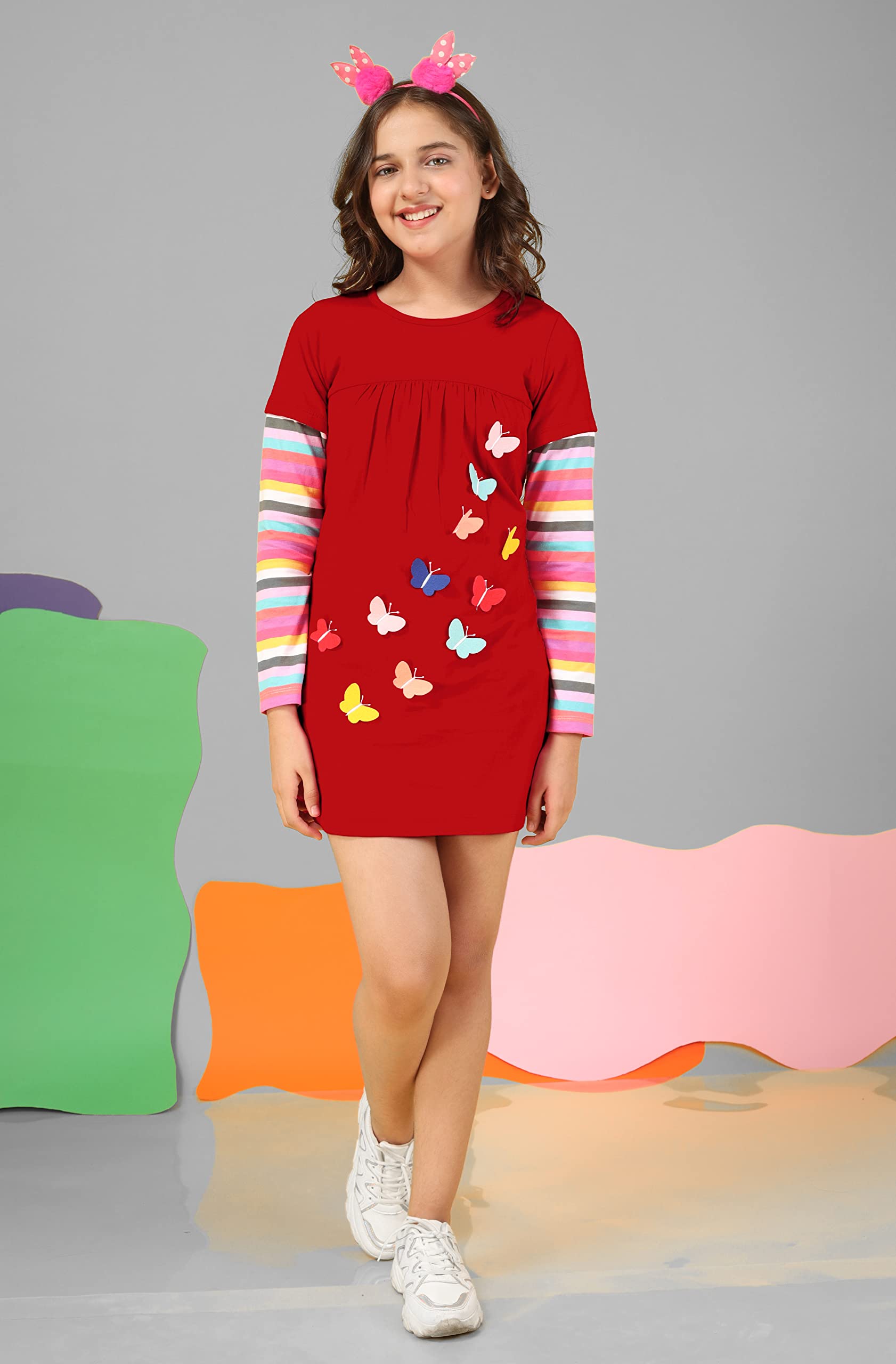 Long t-Shirt for Girl's - Full Sleeve Tops Red