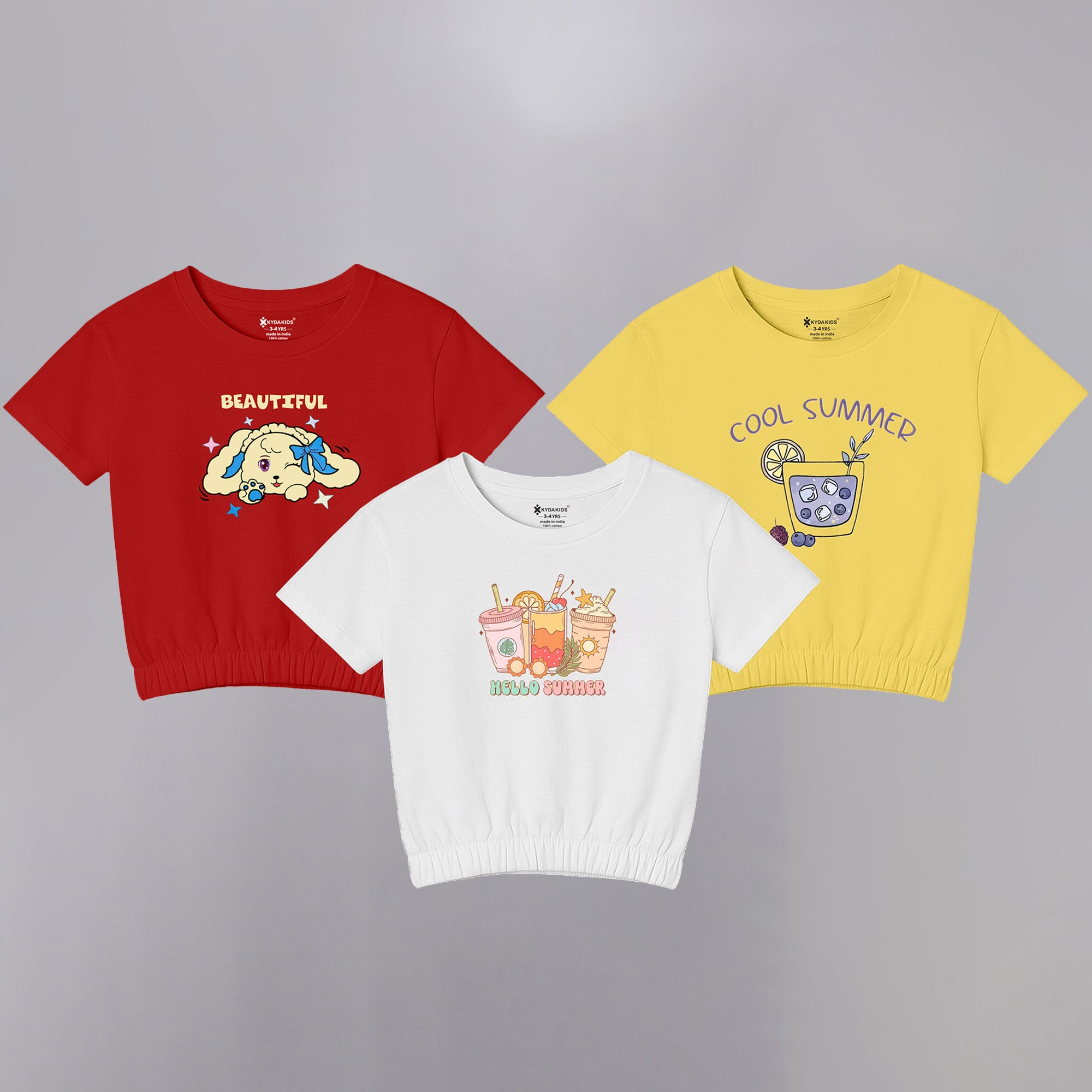 Girls1 00% Pure Cotton Regular fit Short Sleeve Printed Crop top T-Shirt -Combo 2