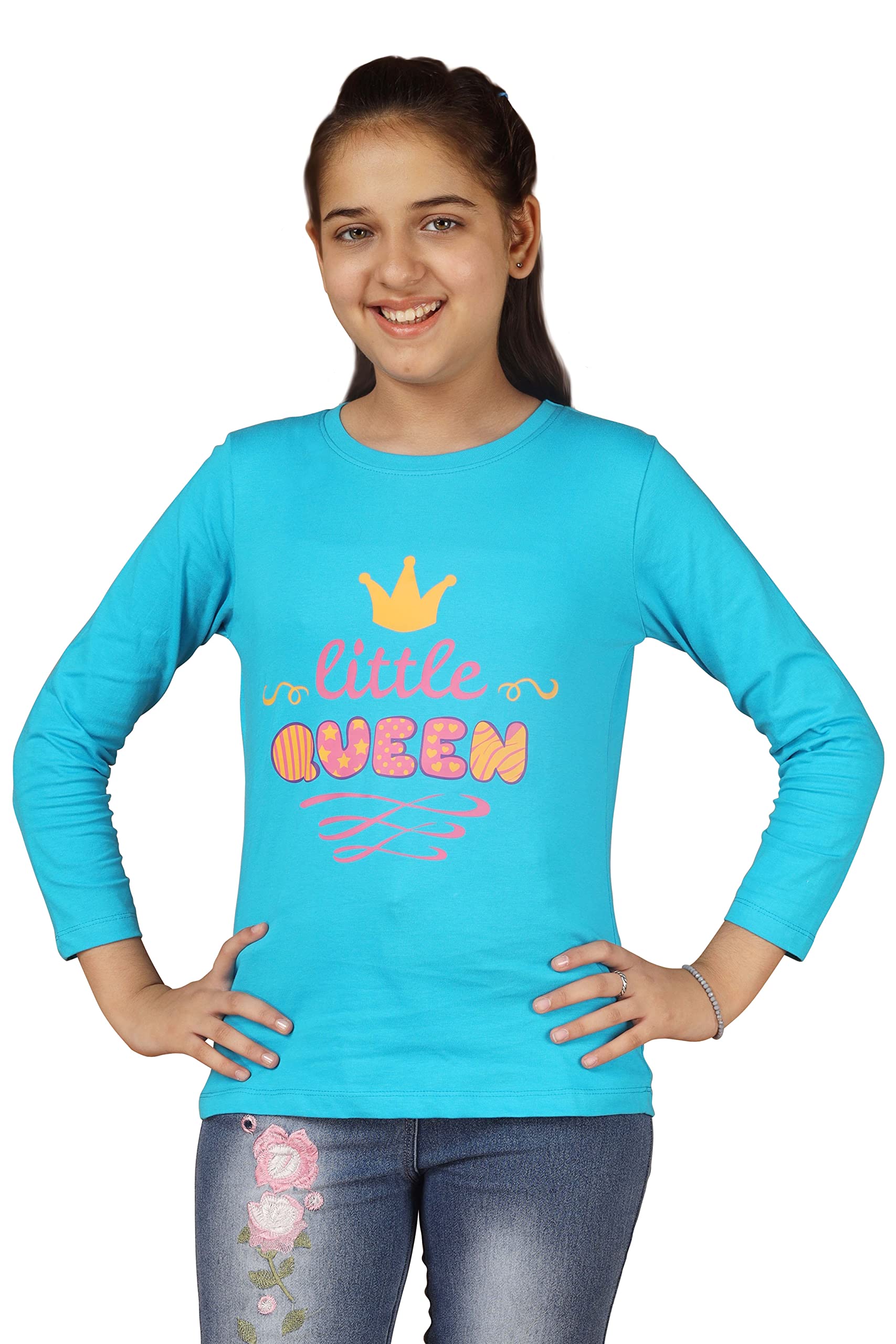 Girls Bio Washed Regular Fit Full Sleeve Cotton T-Shirt