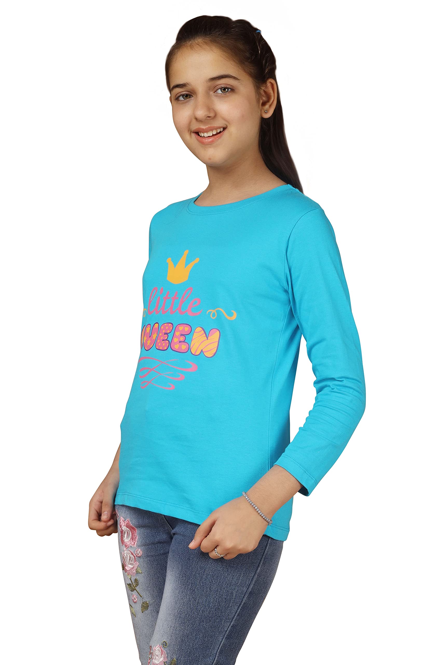 Girls Bio Washed Regular Fit Full Sleeve Cotton T-Shirt