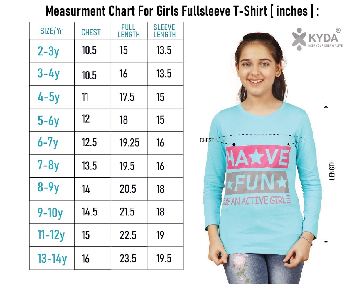 Girls Cotton Full Sleeve Printed T-Shirt (Pack of 3)
