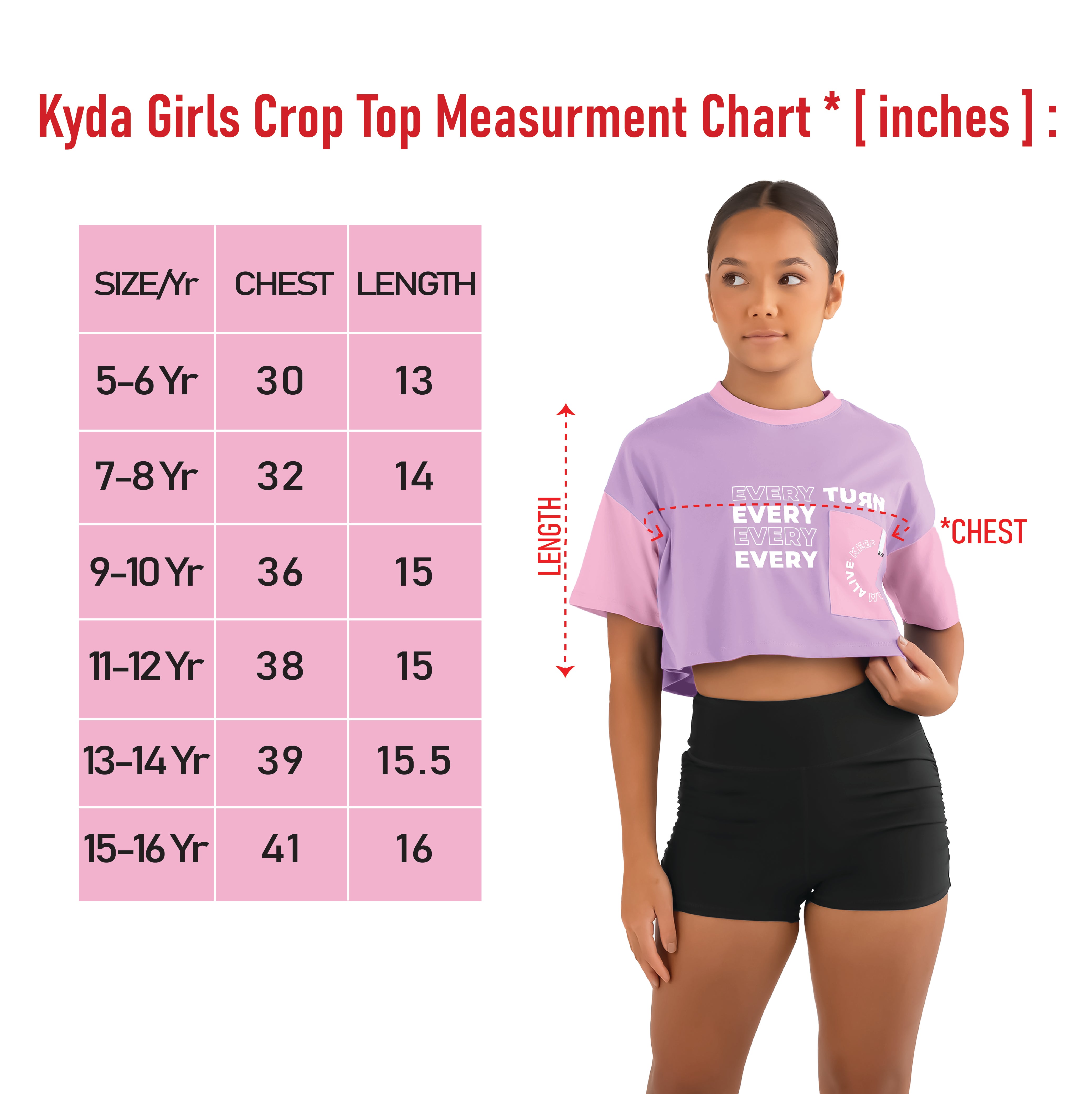 Girls 100% Cotton Printed Half Sleeve Stylish Crop Top T-Shirt-Lavender