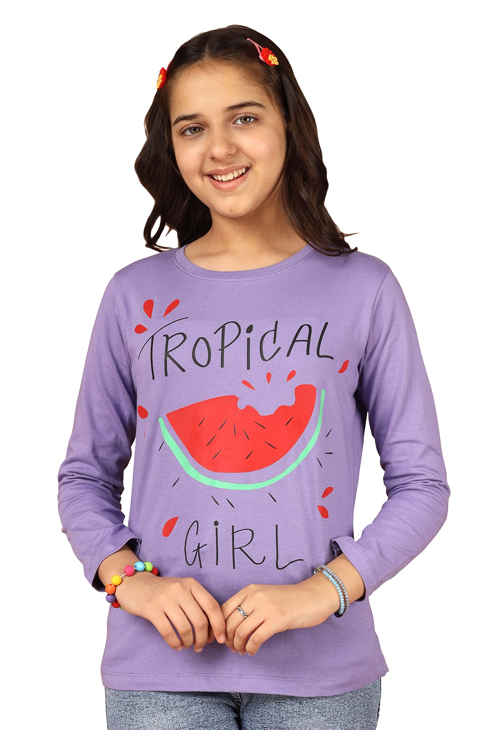 Girls Cotton Full Sleeve Printed T-Shirt (Pack of 3)
