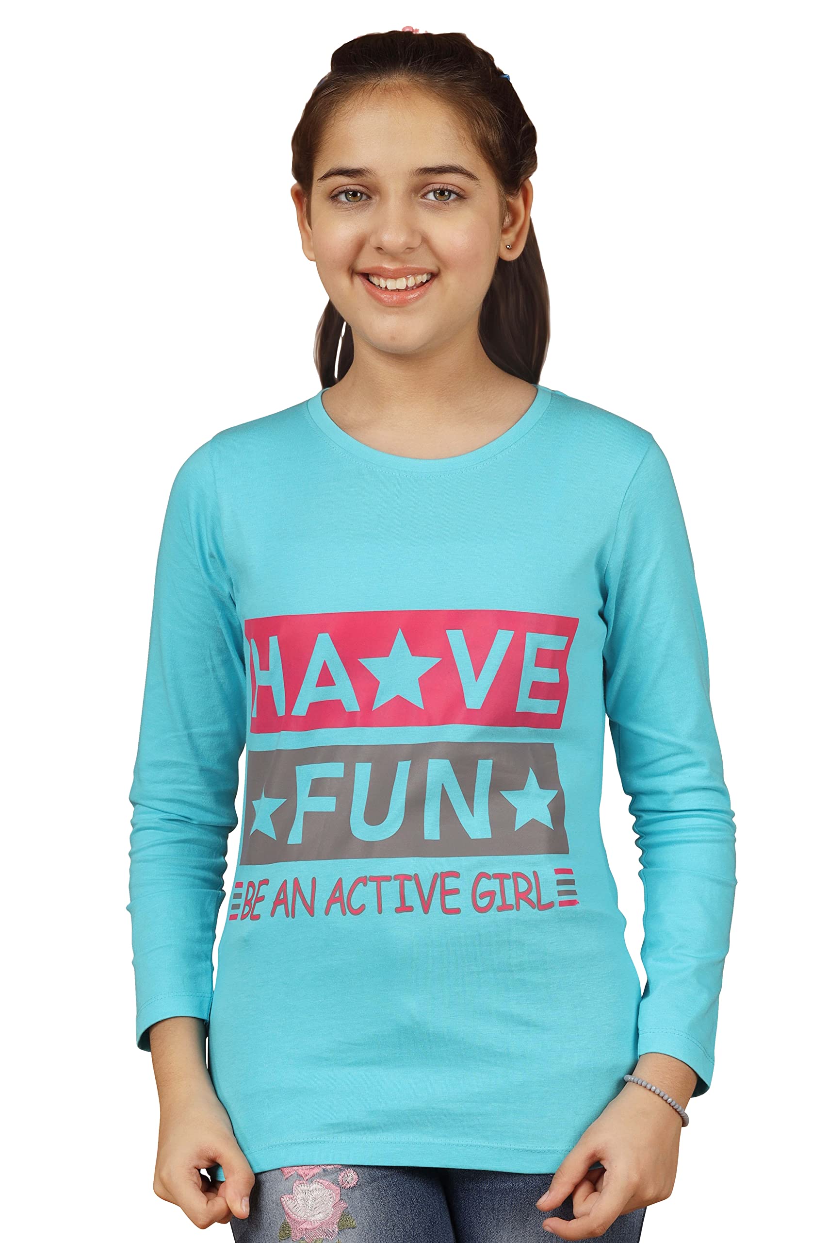 Girls Cotton Full Sleeve Printed T-Shirt (Pack of 3)