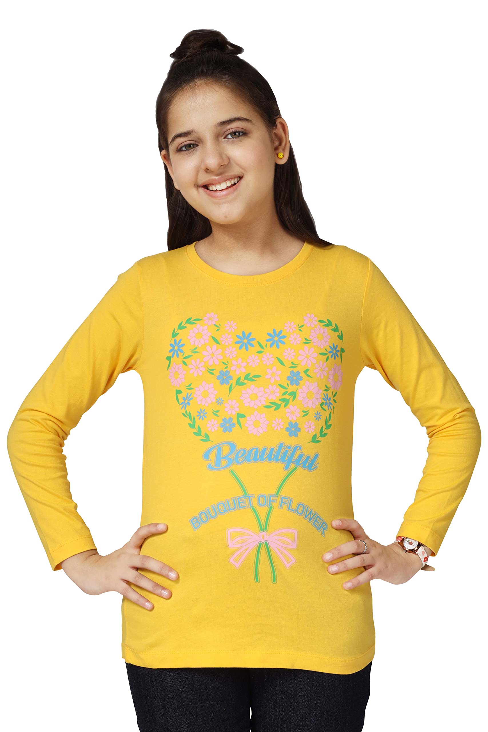 Girls Cotton Full Sleeve Printed T-Shirt (Pack of 3)
