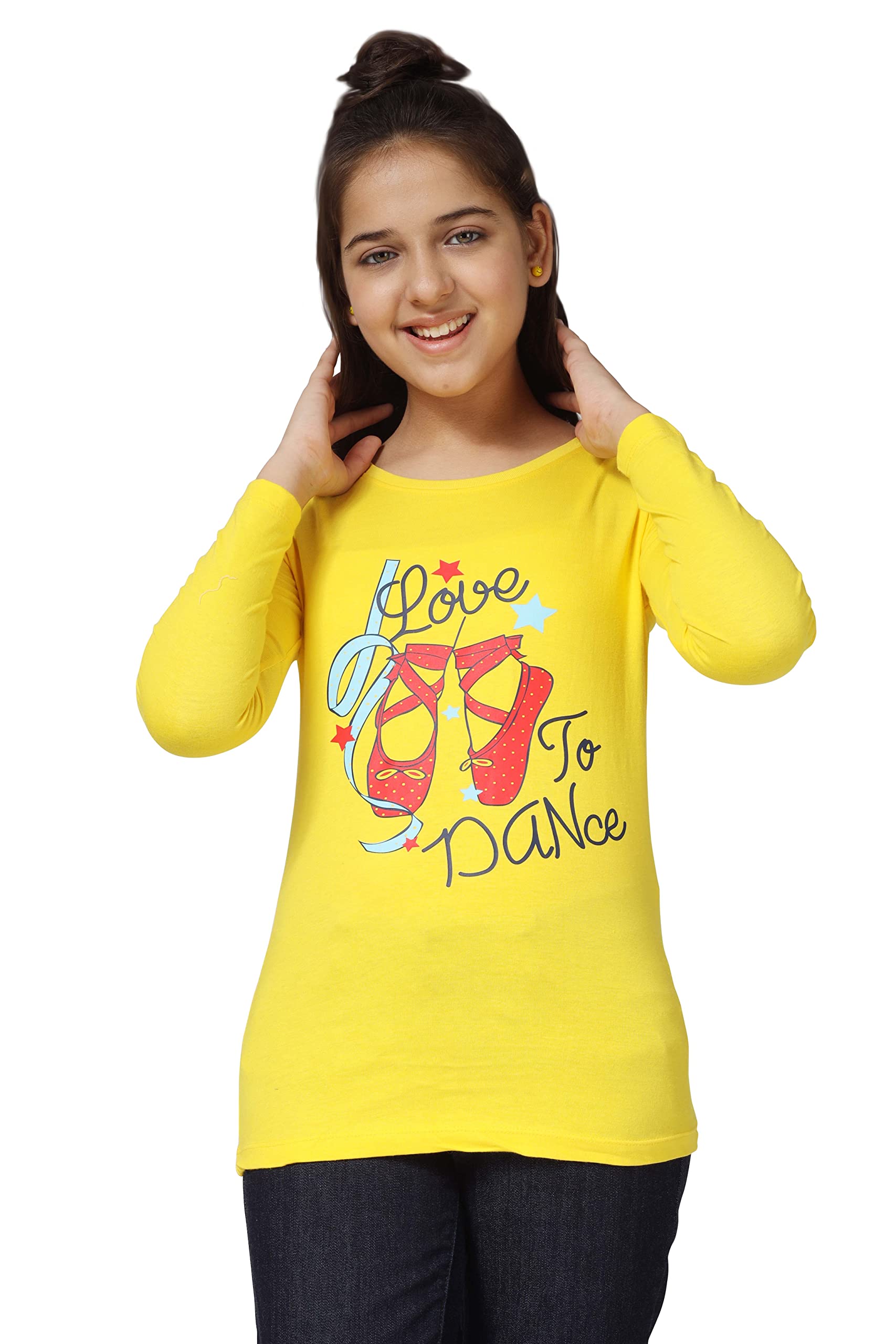Girls Bio Washed Regular Fit Full Sleeve Cotton T-Shirt