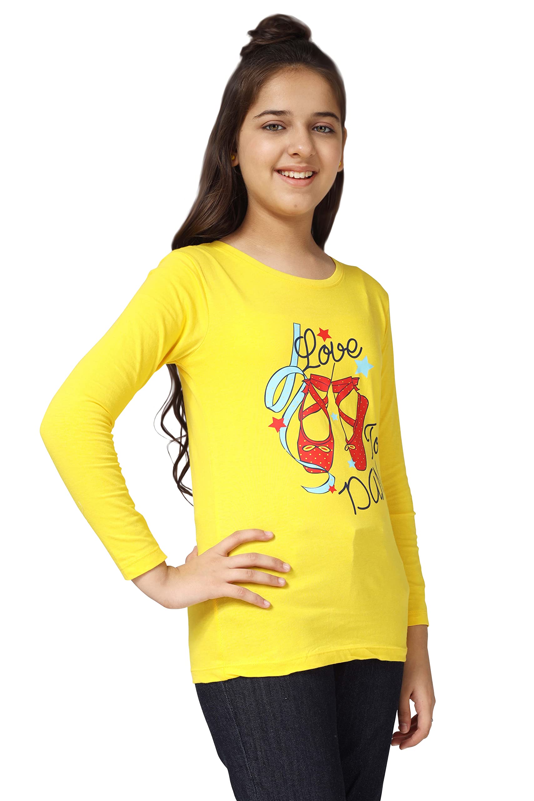 Girls Bio Washed Regular Fit Full Sleeve Cotton T-Shirt