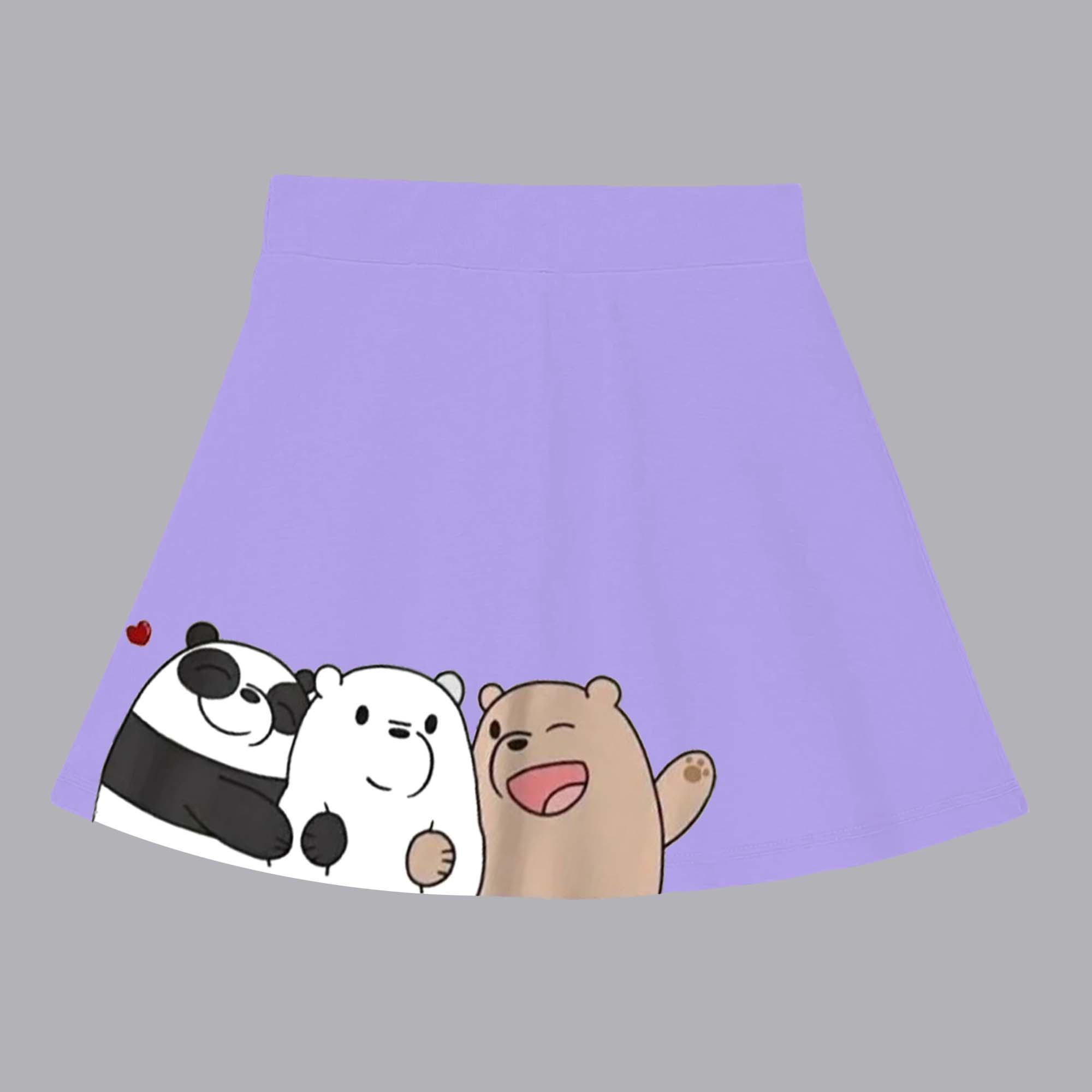 Girls Cotton Printed Skirt Attached With Inner Lycra Shorts-Lavender