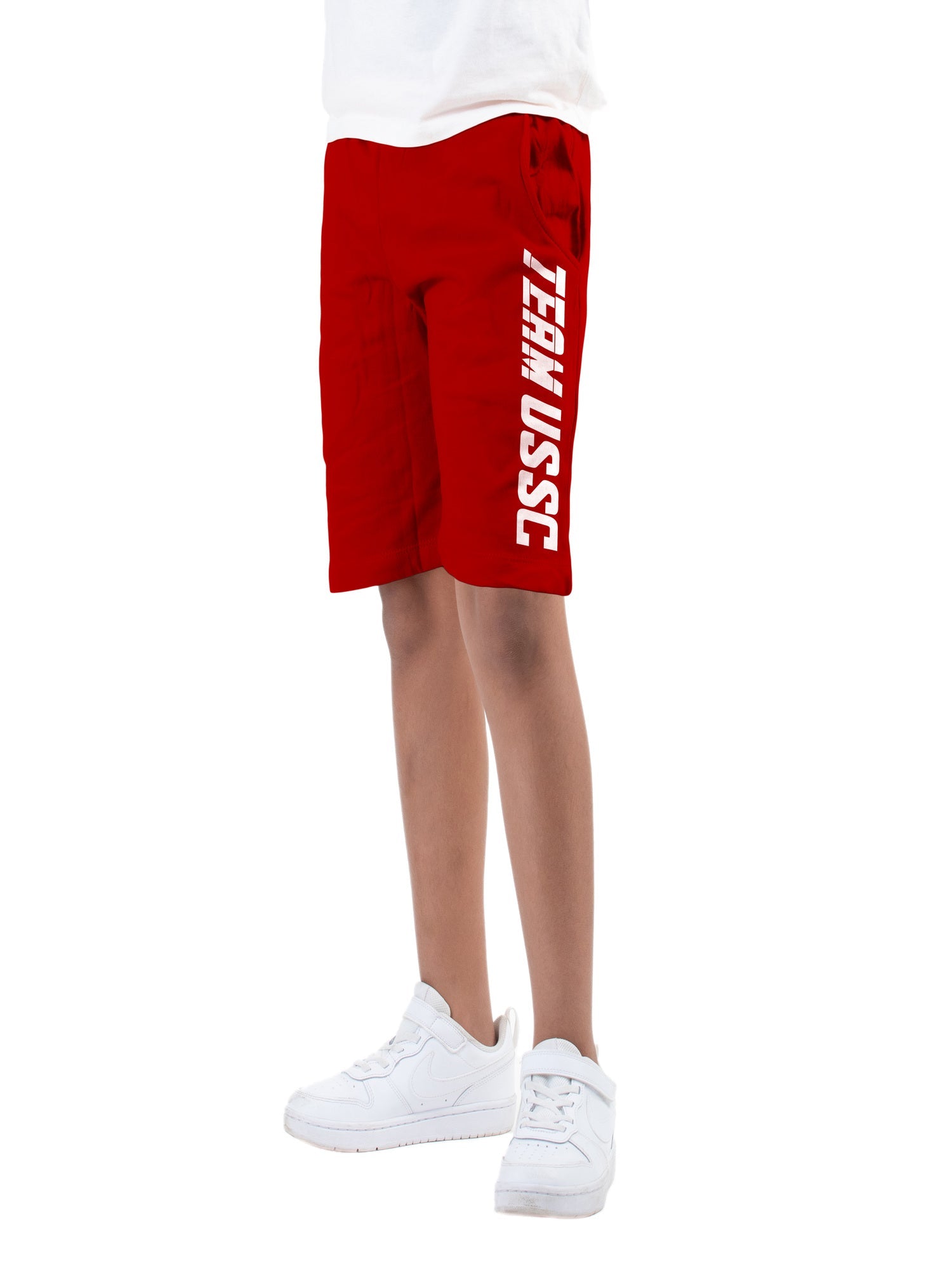 Boys Red Cotton Printed Bermuda USSC Shorts