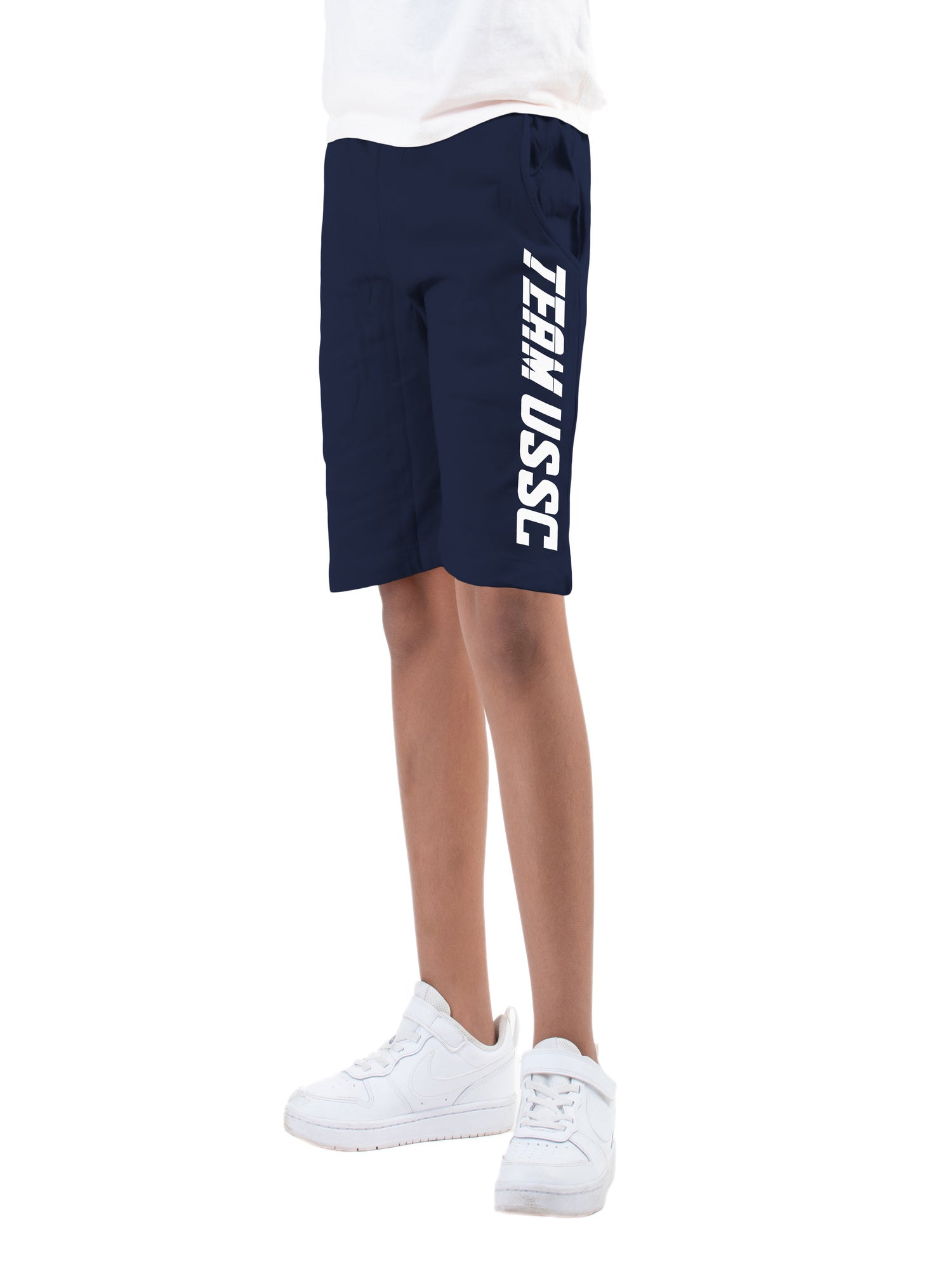 Boys Navy Cotton Printed Bermuda USSC Shorts
