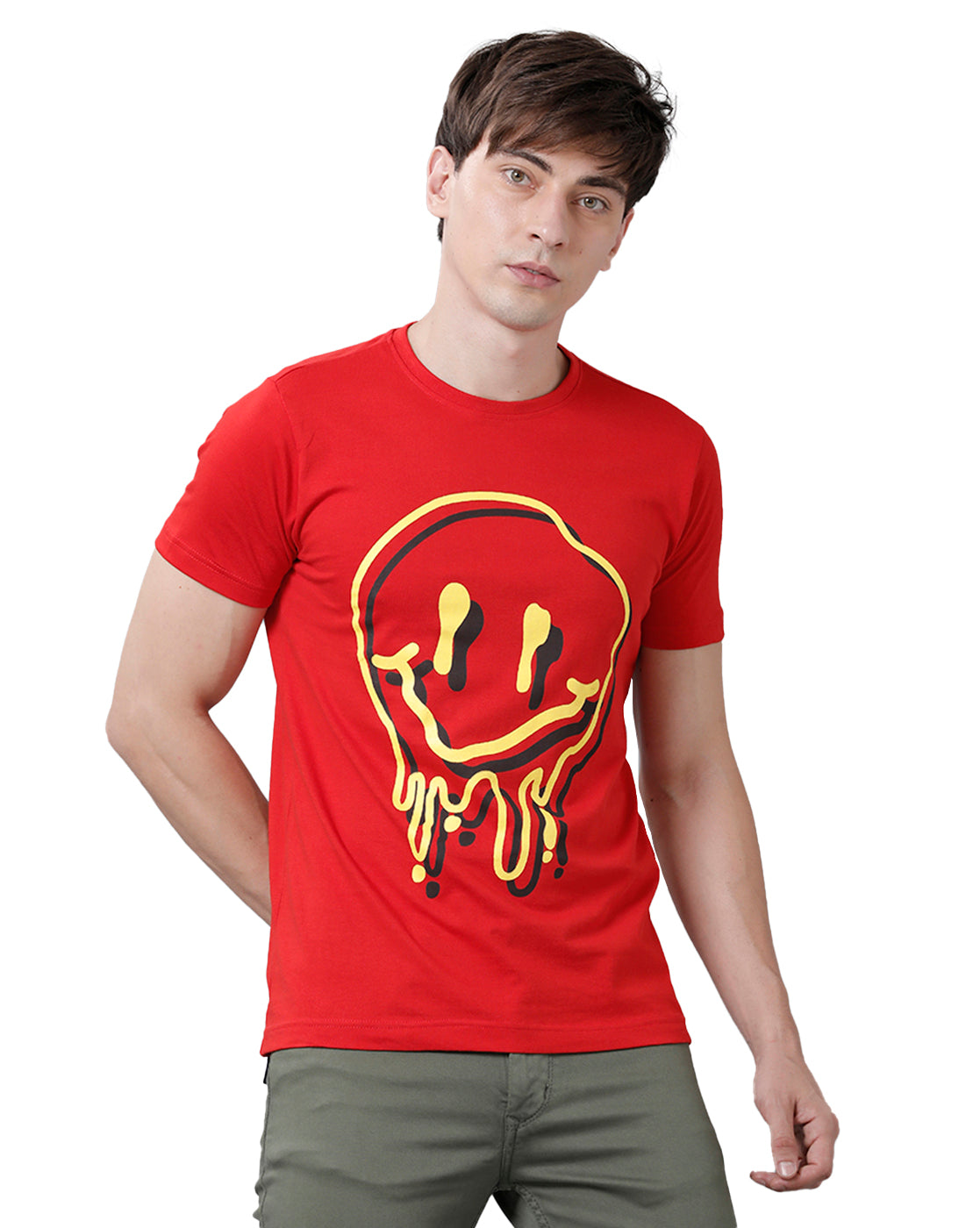 Mens Printed Multicolor Red T-Shirt