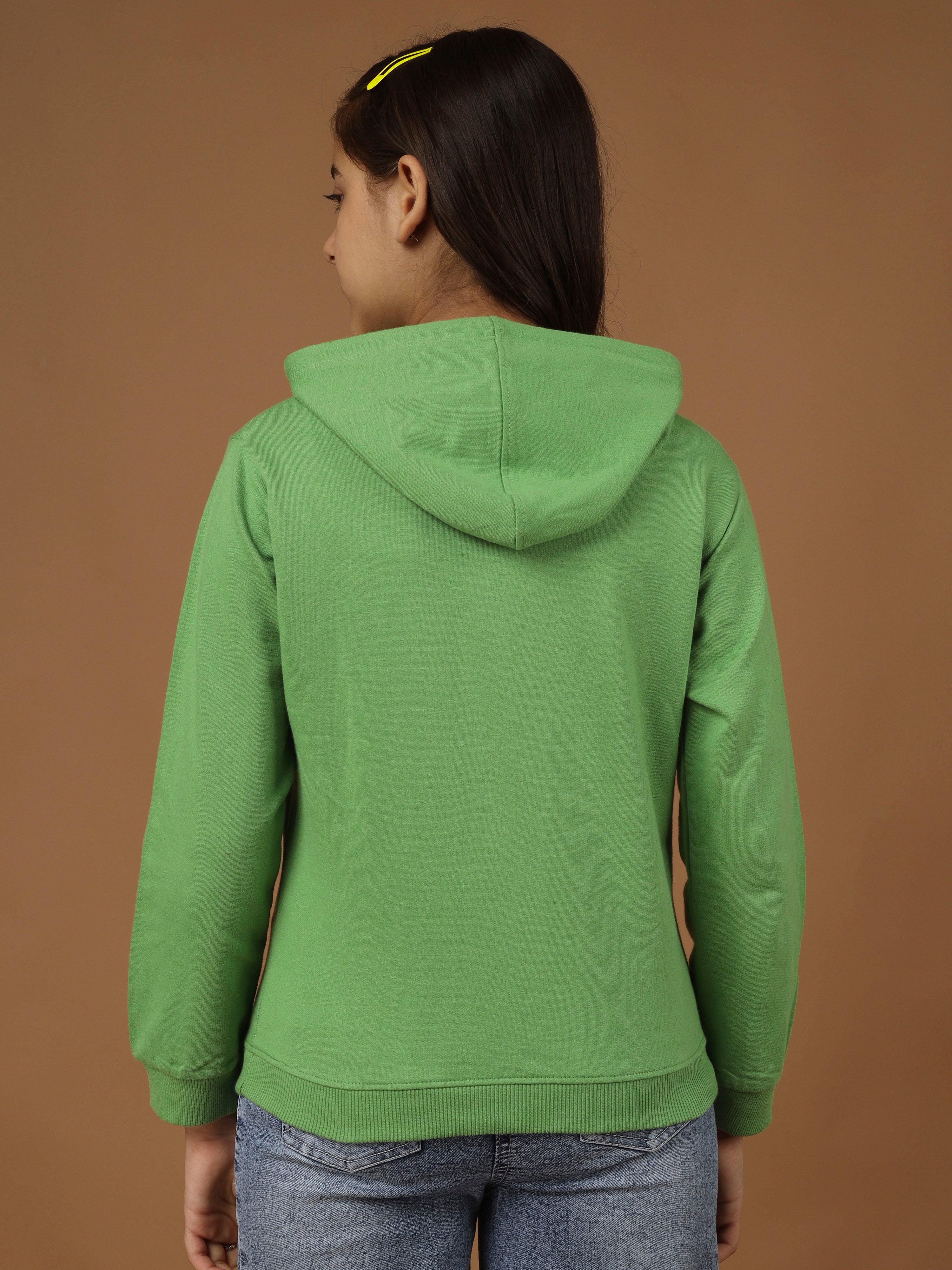 Girls Cotton Hooded Neck Hoodies - Olive Green