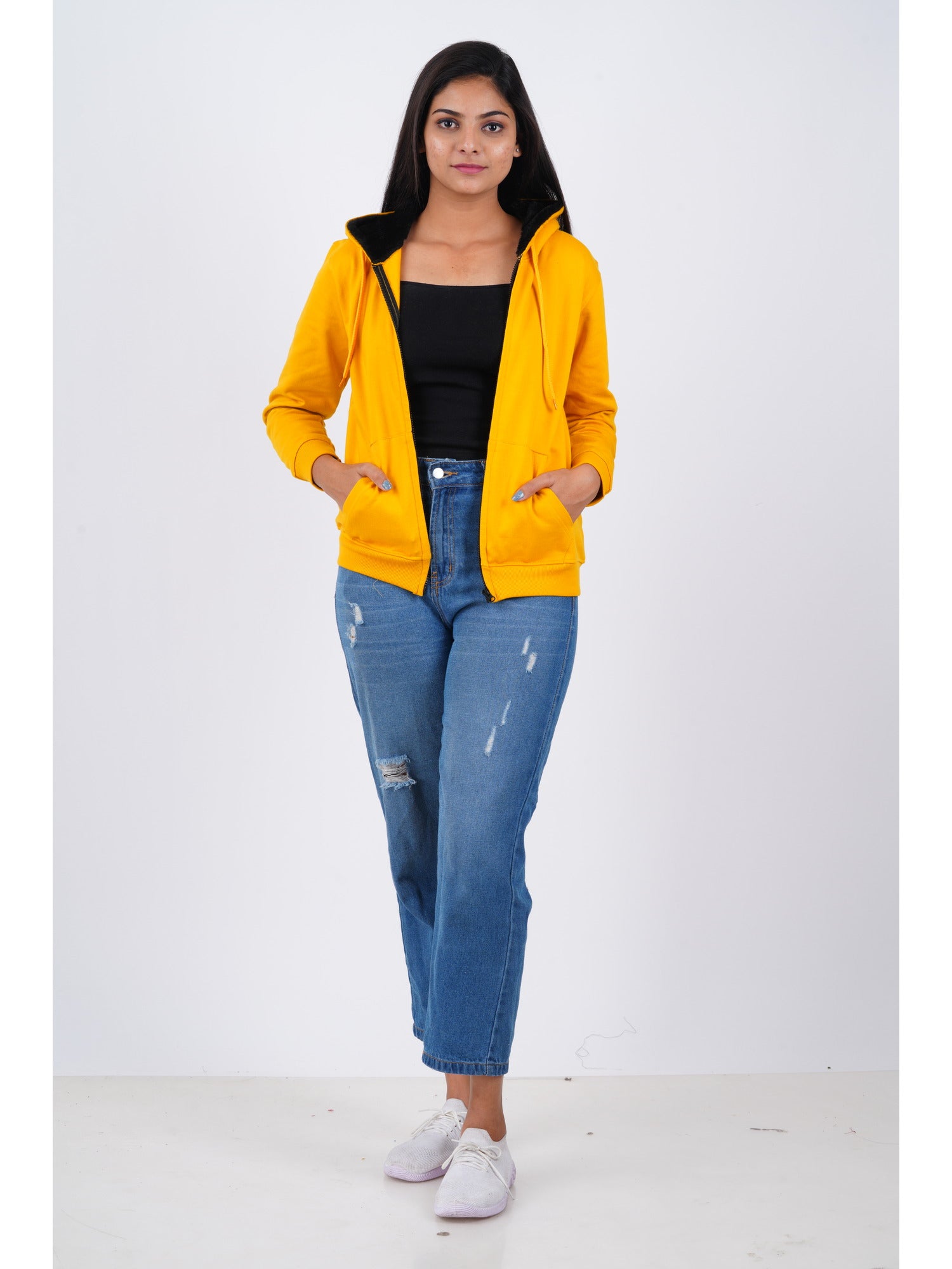 Women's Hoodie with Furr : Yellow