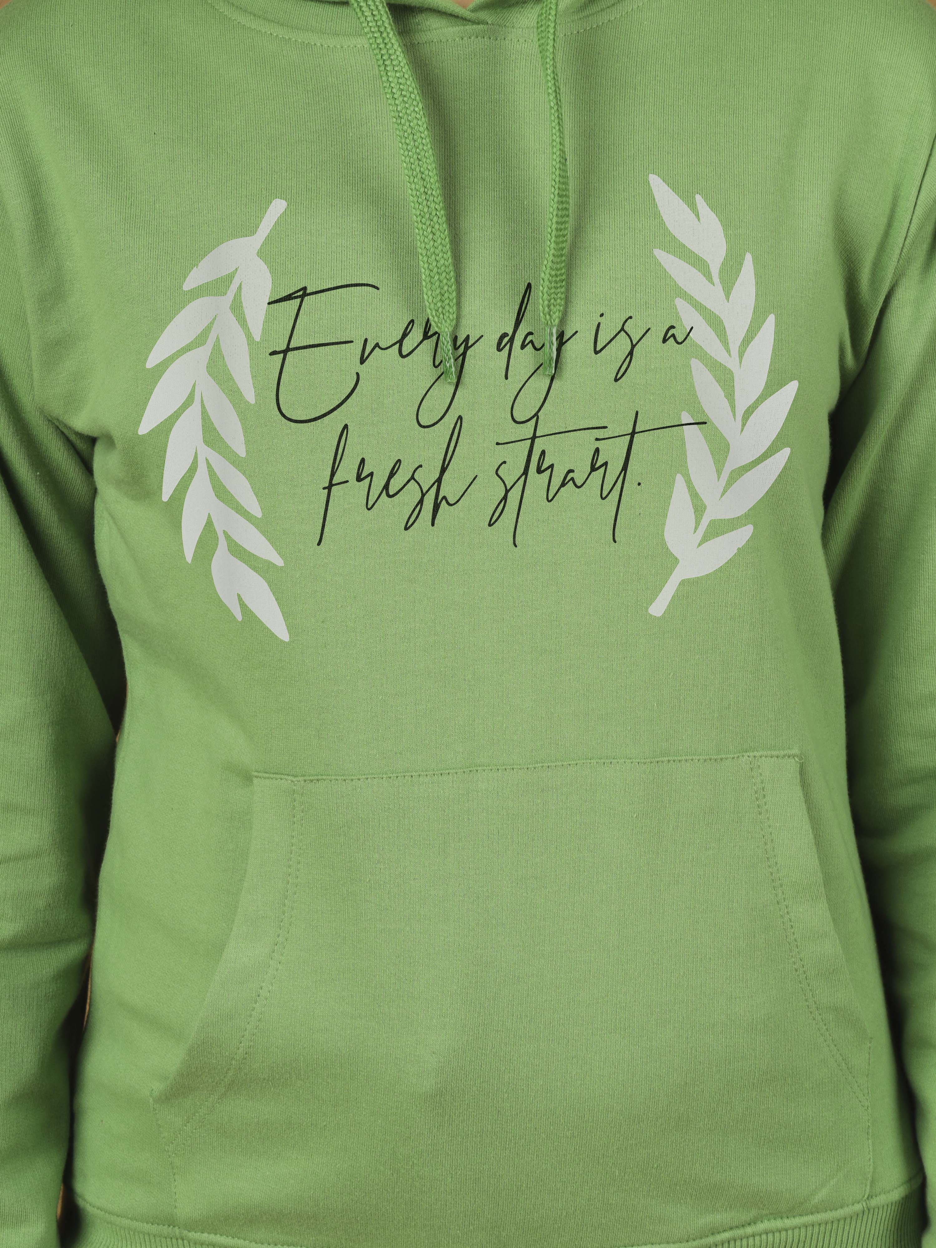 Girls Cotton Hooded Neck Hoodies - Olive Green