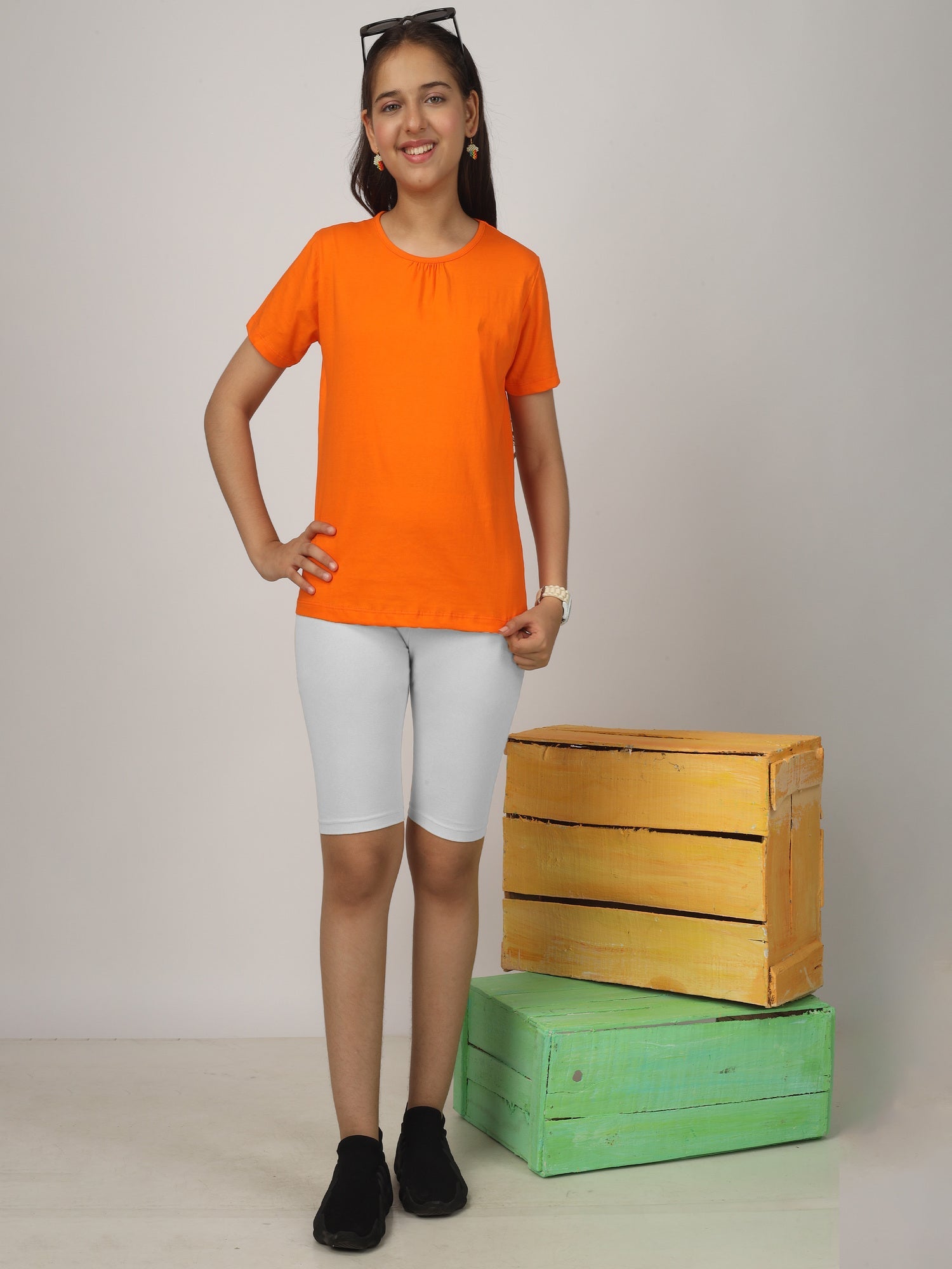 Girl's-Stretchable White Cycling Shorts