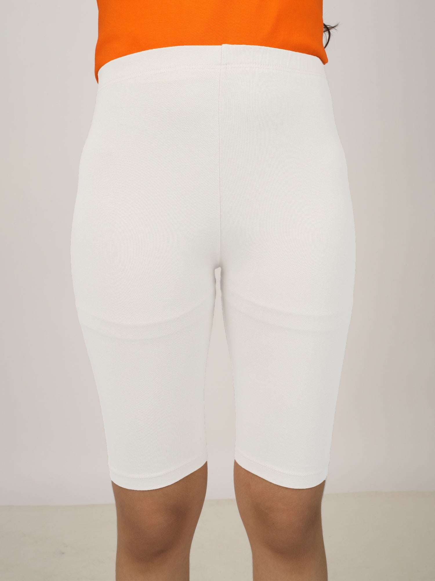 Girl's-Stretchable White Cycling Shorts