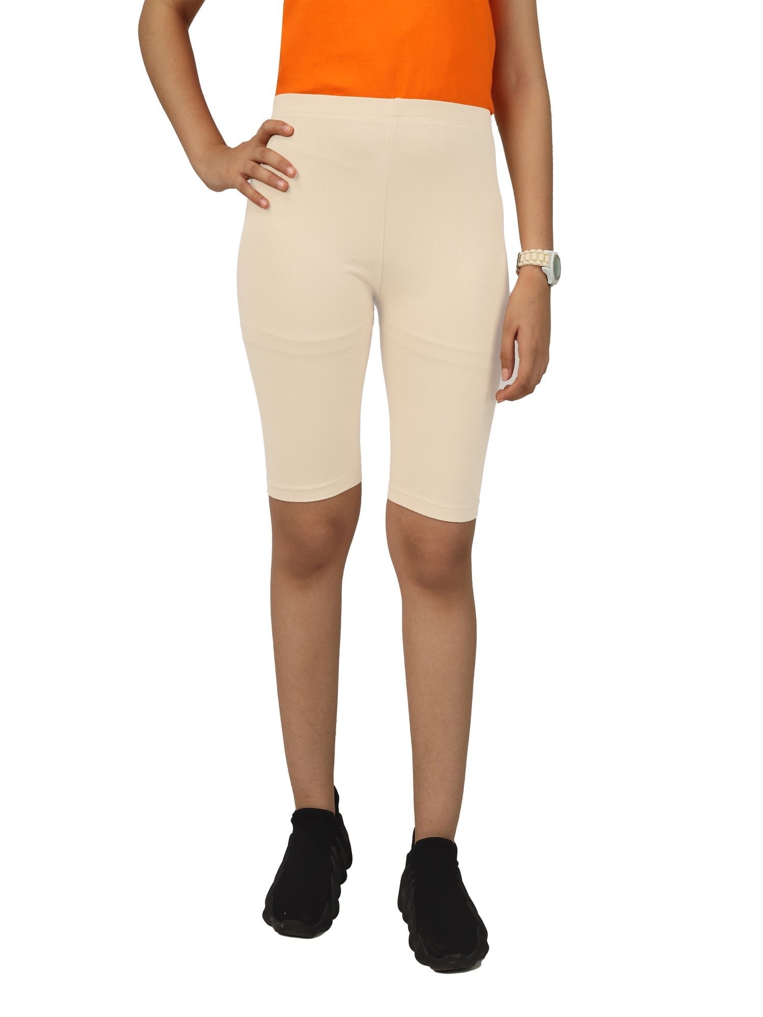 Girl's-Stretchable Cream Cycling Shorts