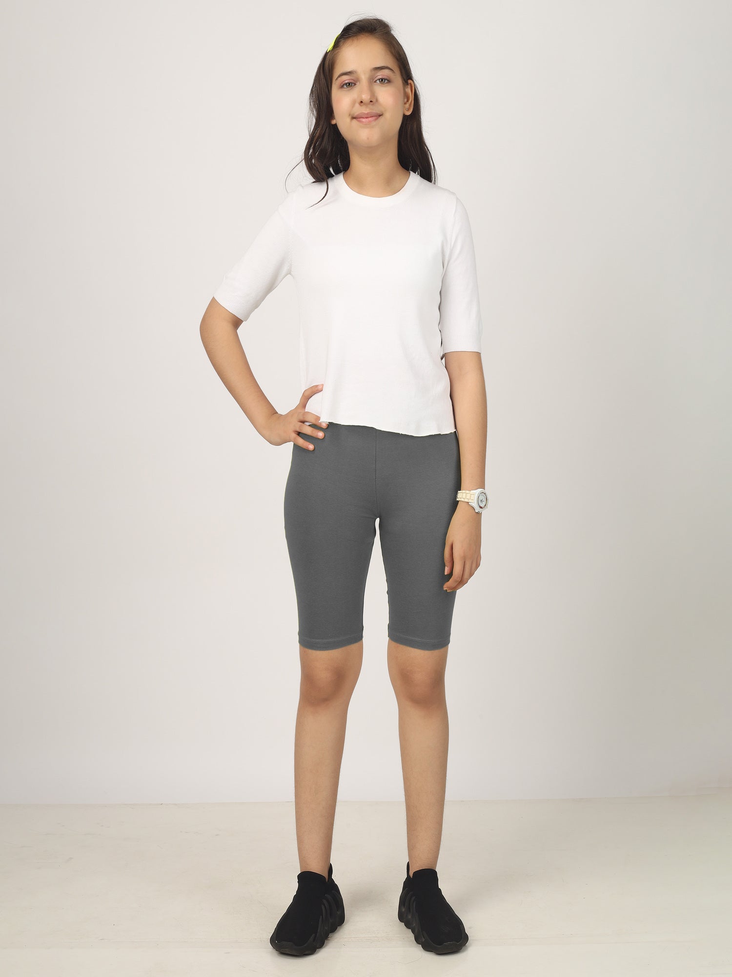 Girl's-Stretchable Dark Grey Cycling Shorts