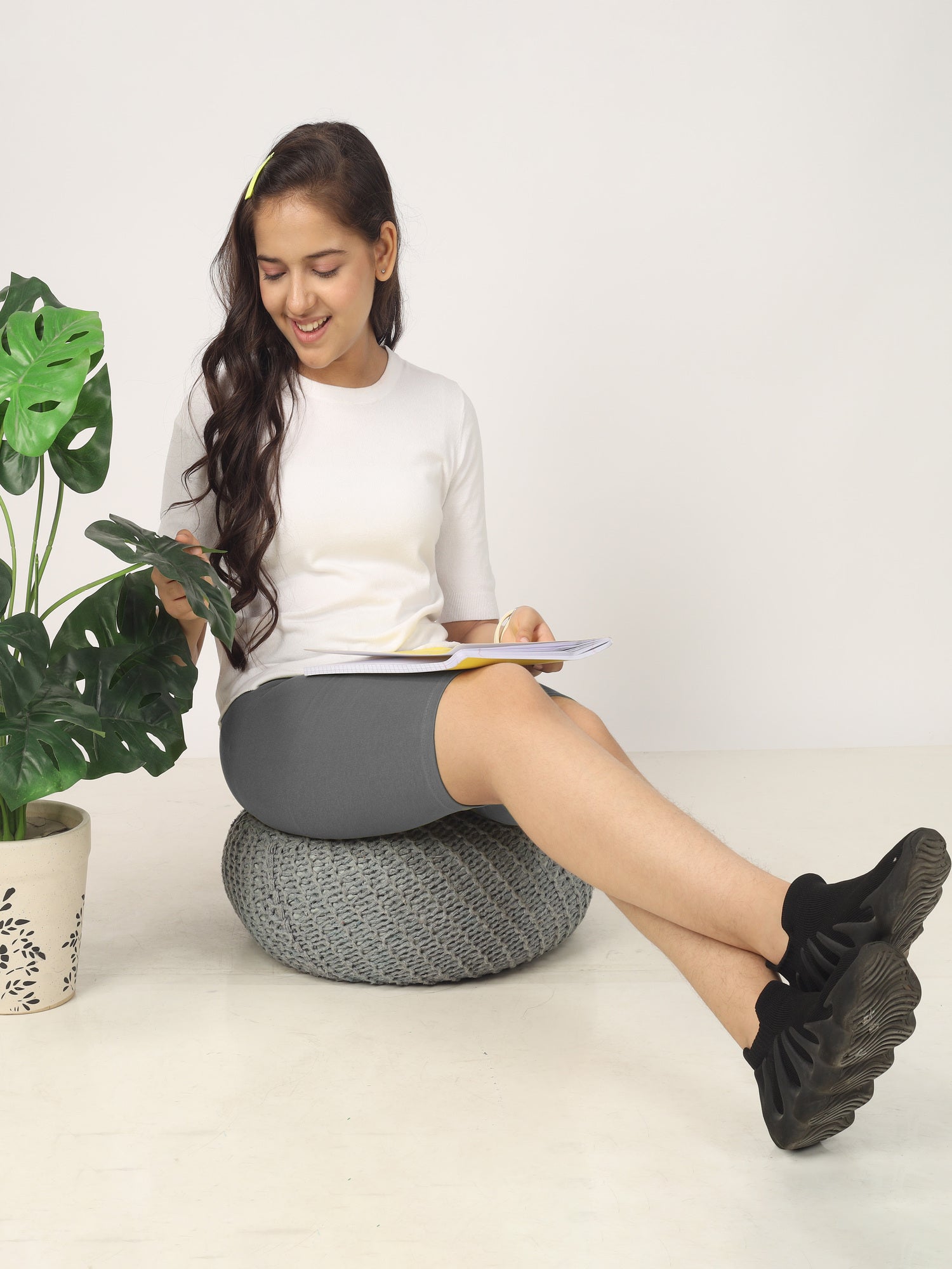 Girl's-Stretchable Dark Grey Cycling Shorts