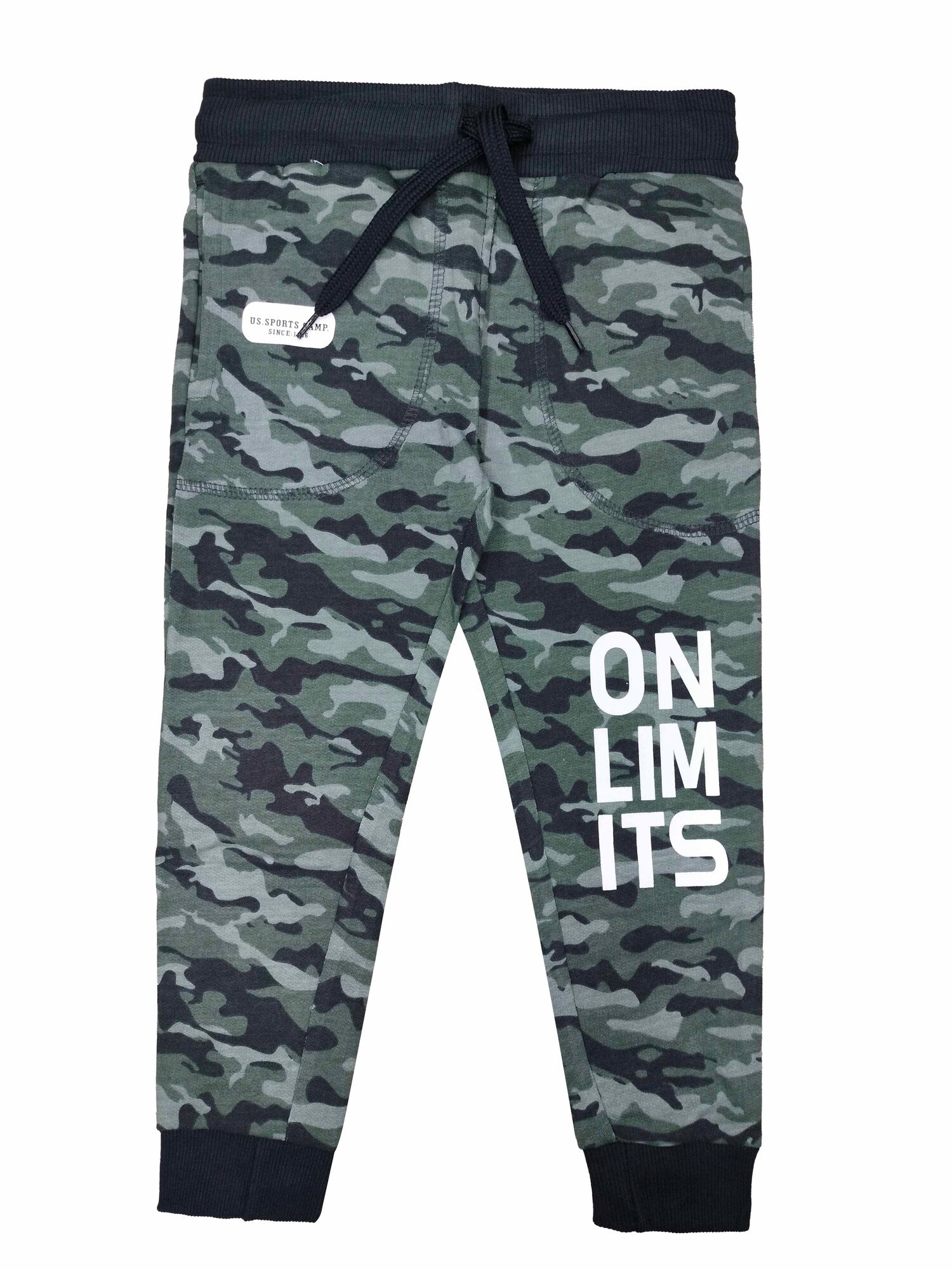 Girls Cotton Printed Camouflage Track Pants - Black
