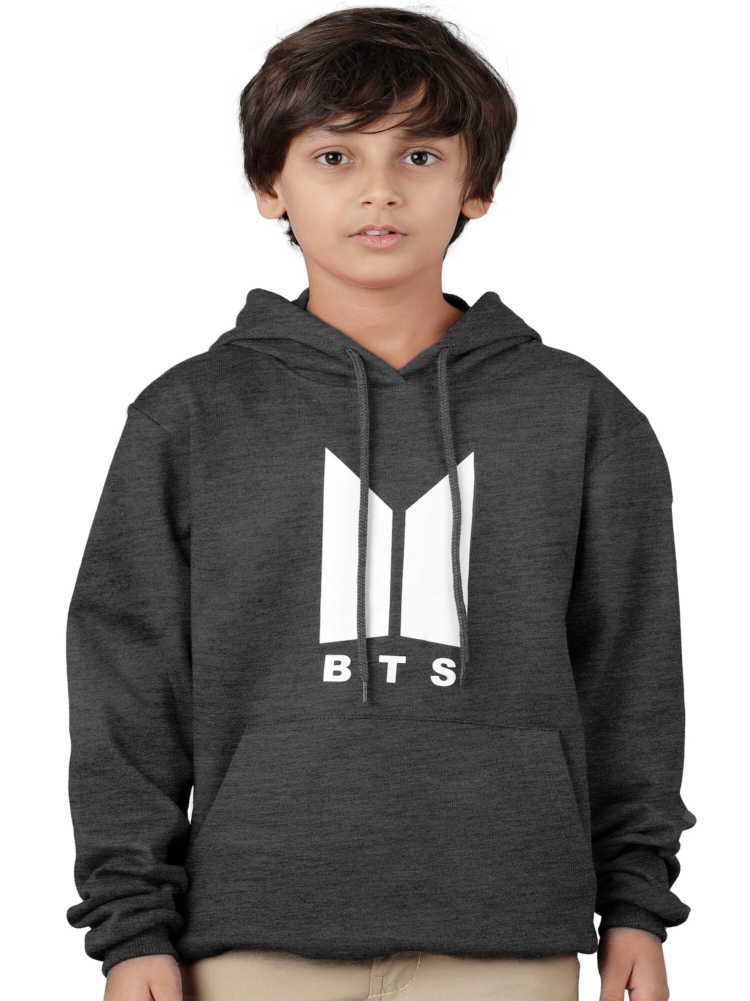 Boys Cotton Hooded Neck Sweatshirt- Grey