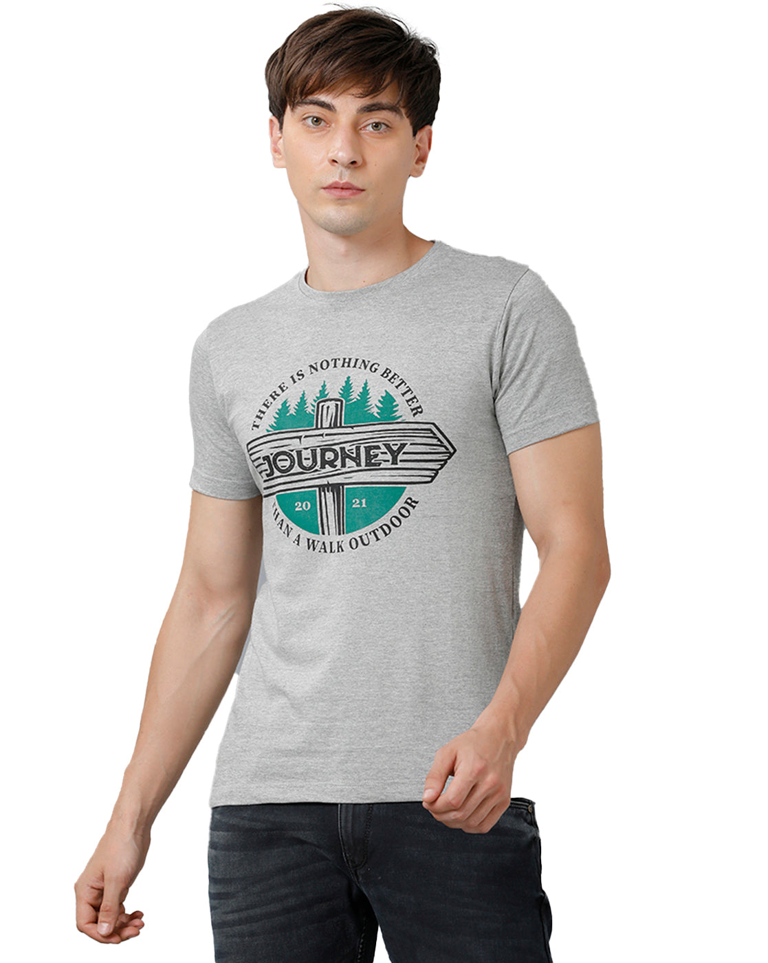 Mens Printed Multicolor Melange T-Shirt