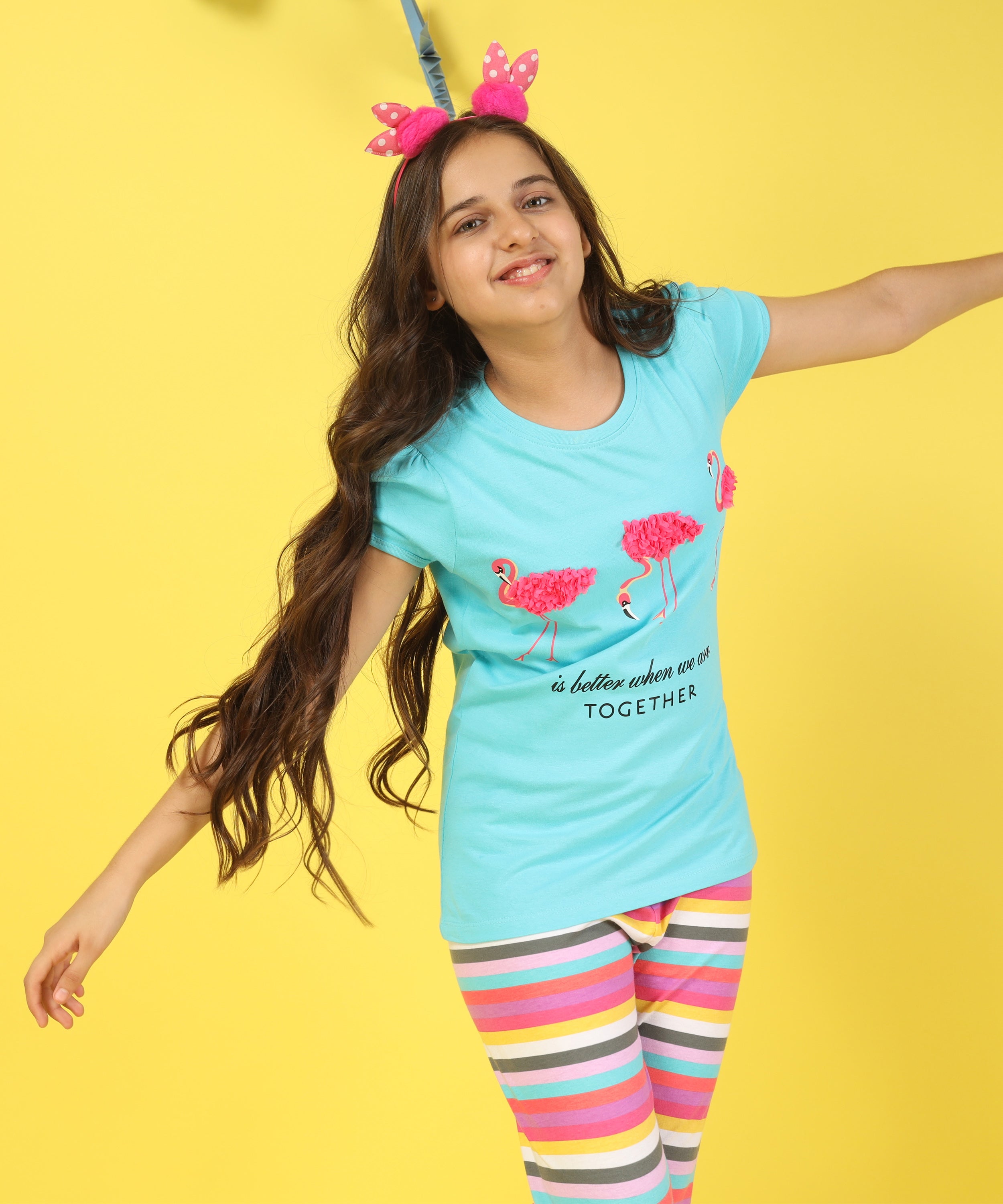 Girls Cotton Half Sleeve Printed Tops- SkyBlue