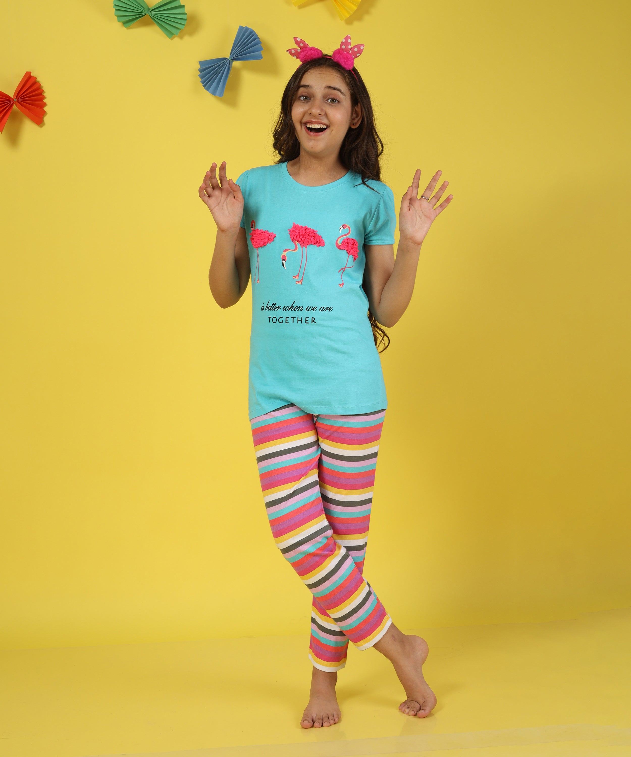 Girls Cotton Half Sleeve Printed Tops- SkyBlue