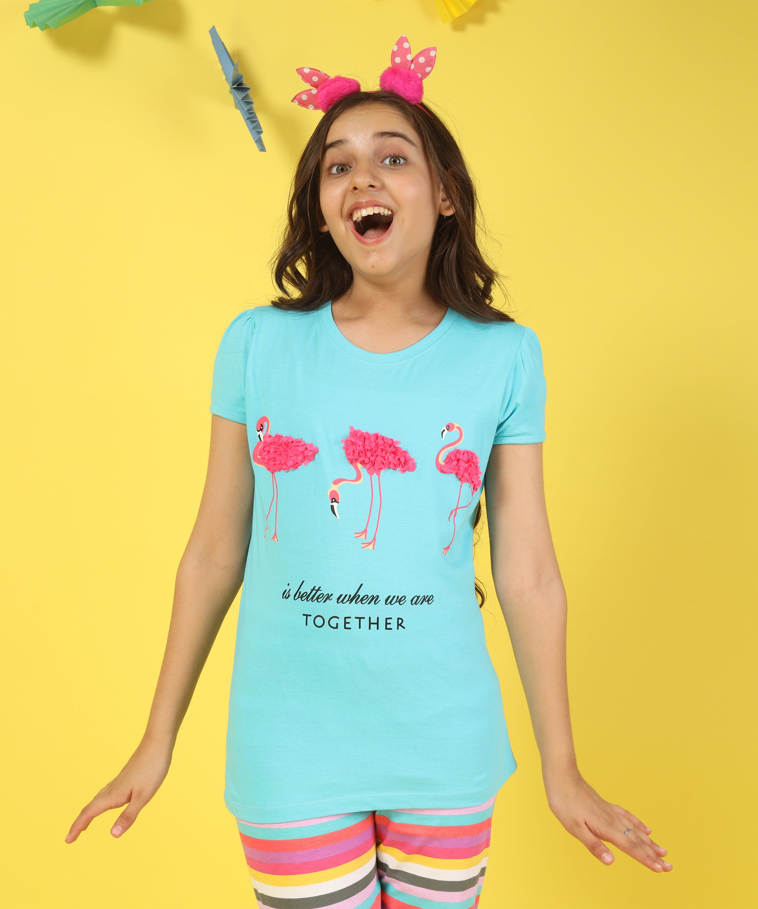 Girls Cotton Half Sleeve Printed Tops- SkyBlue