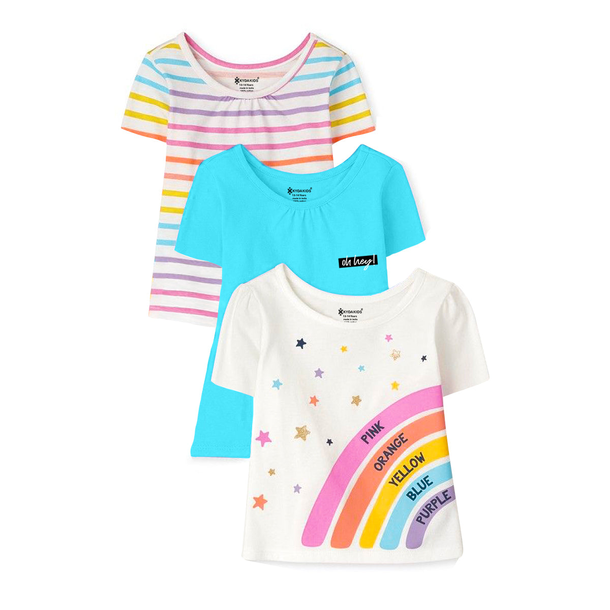 Girls Cotton Full Sleeve Printed Turquoise Tops (Pack of 3)