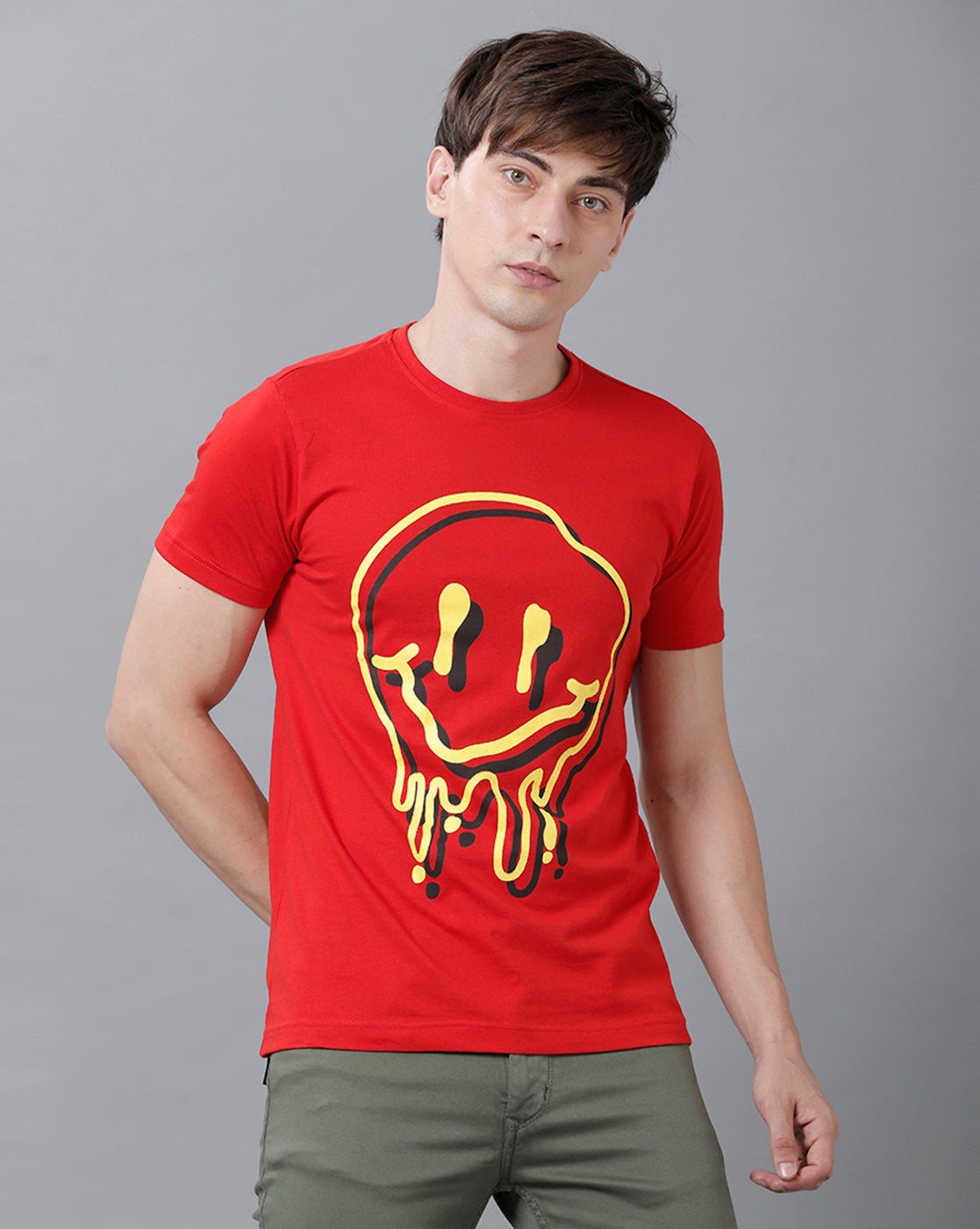Mens Printed Multicolor Red T-Shirt