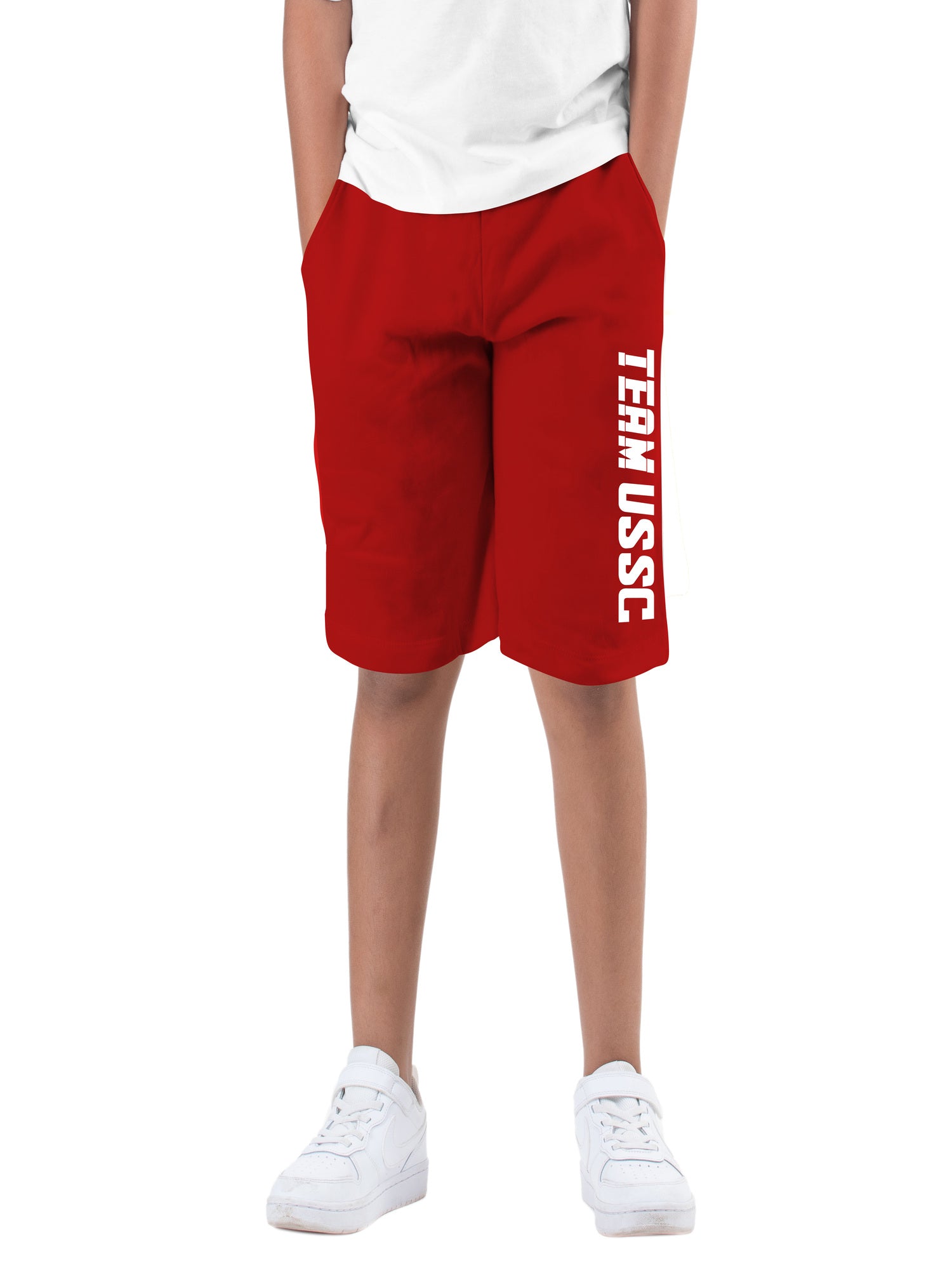 Boys Red Cotton Printed Bermuda USSC Shorts