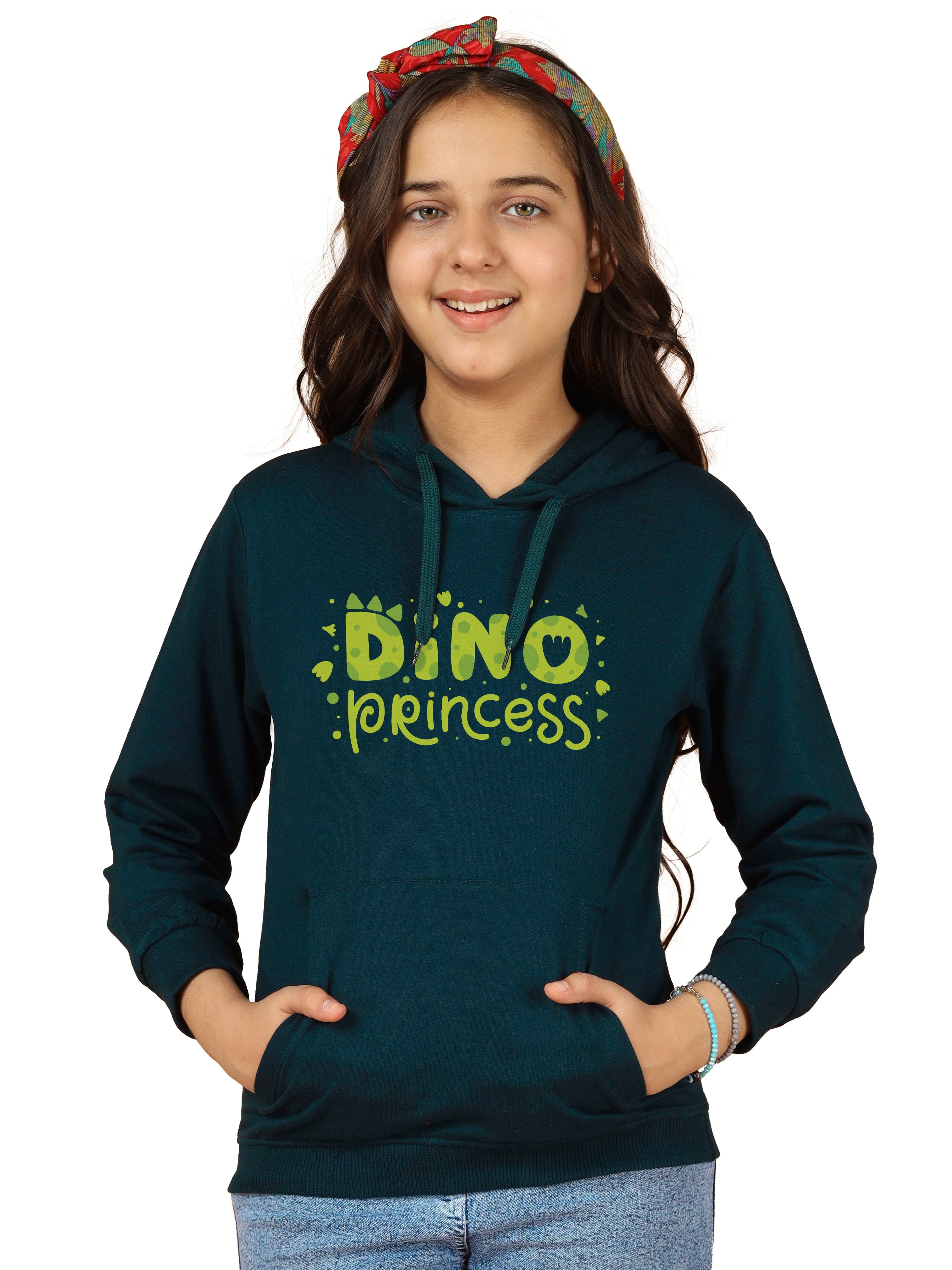 Girls Cotton Hooded Neck Hoodies - Green