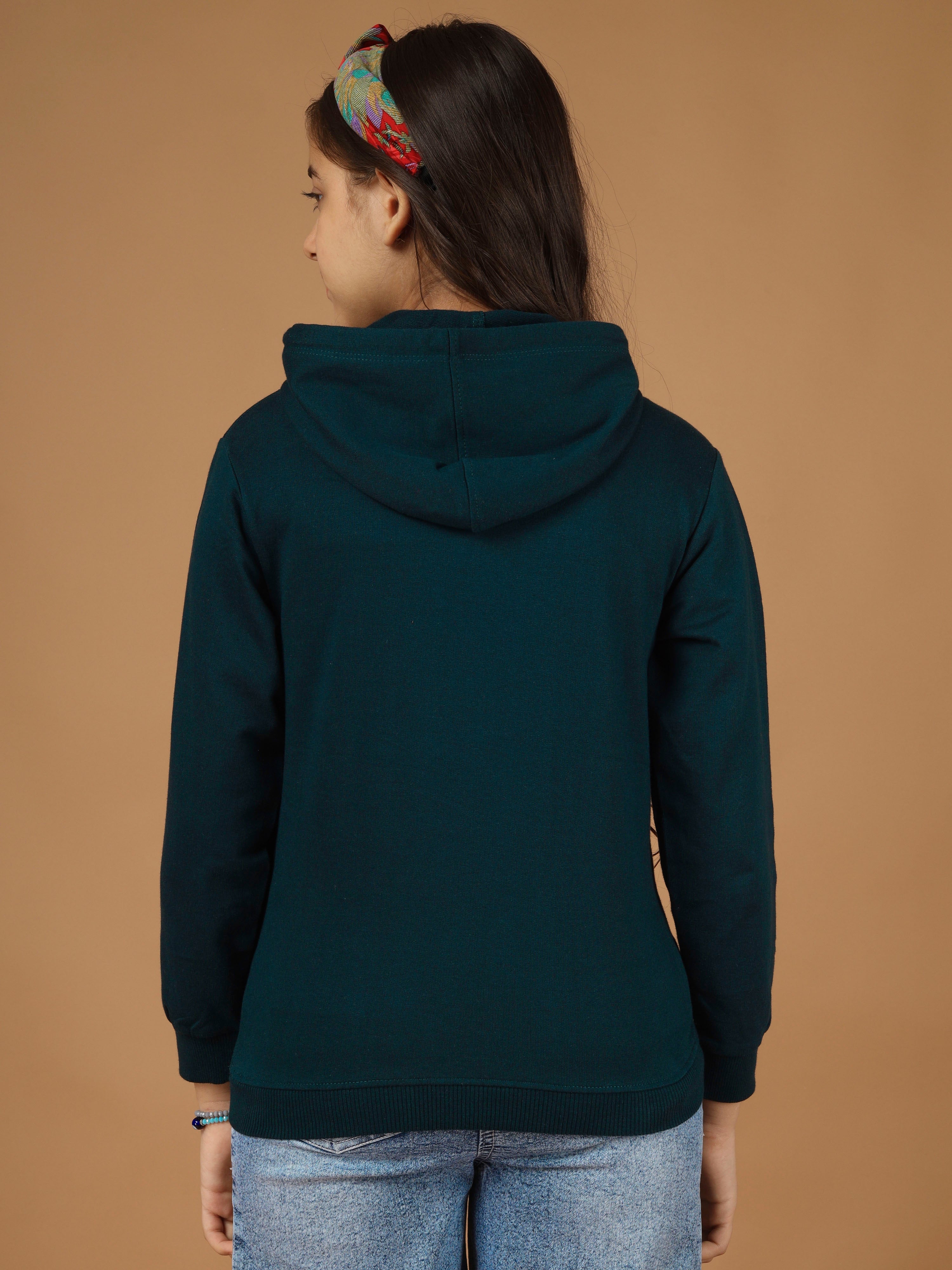 Girls Cotton Hooded Neck Hoodies - Green