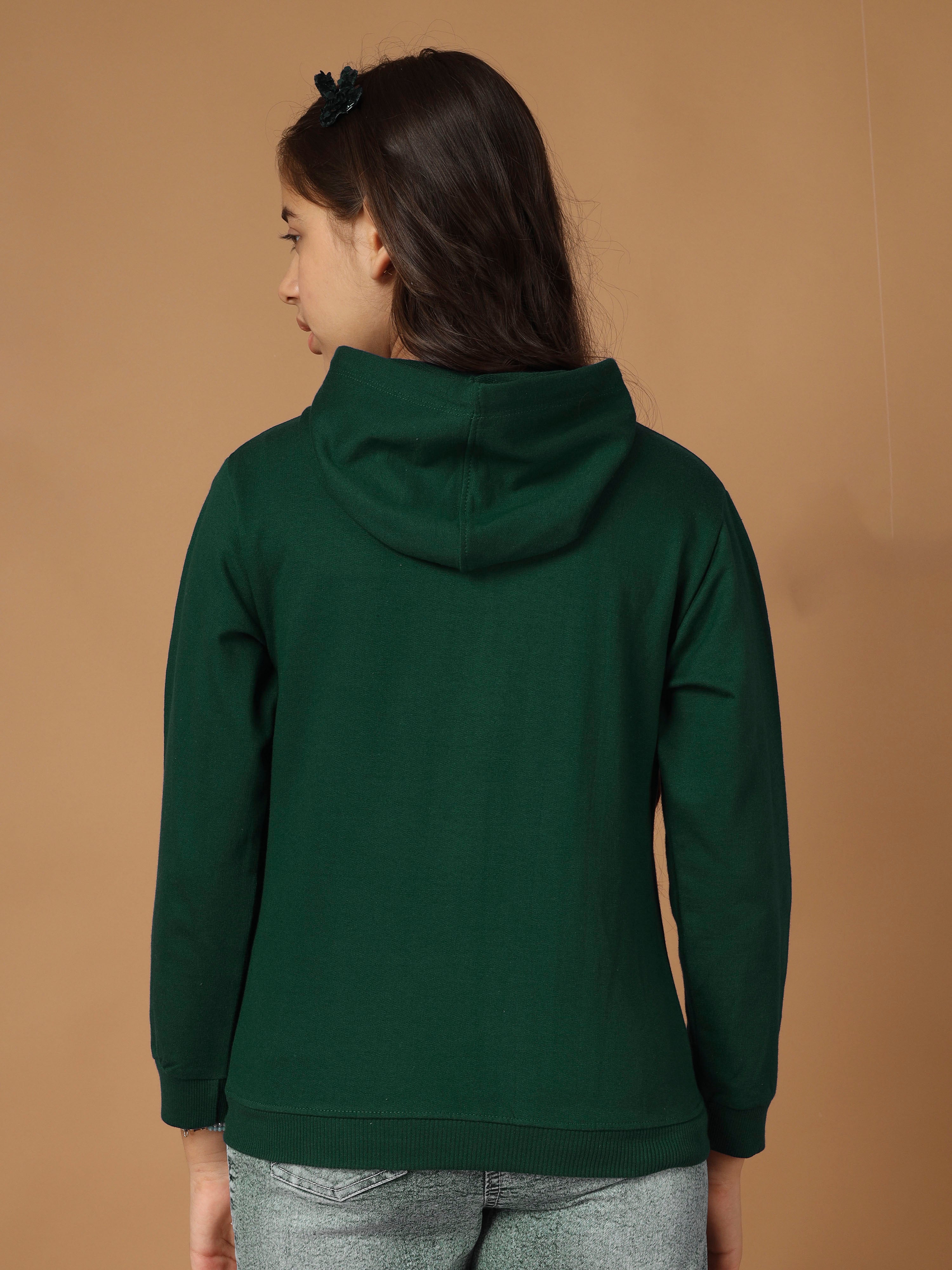 Girls Cotton Hooded Neck Hoodies - Green