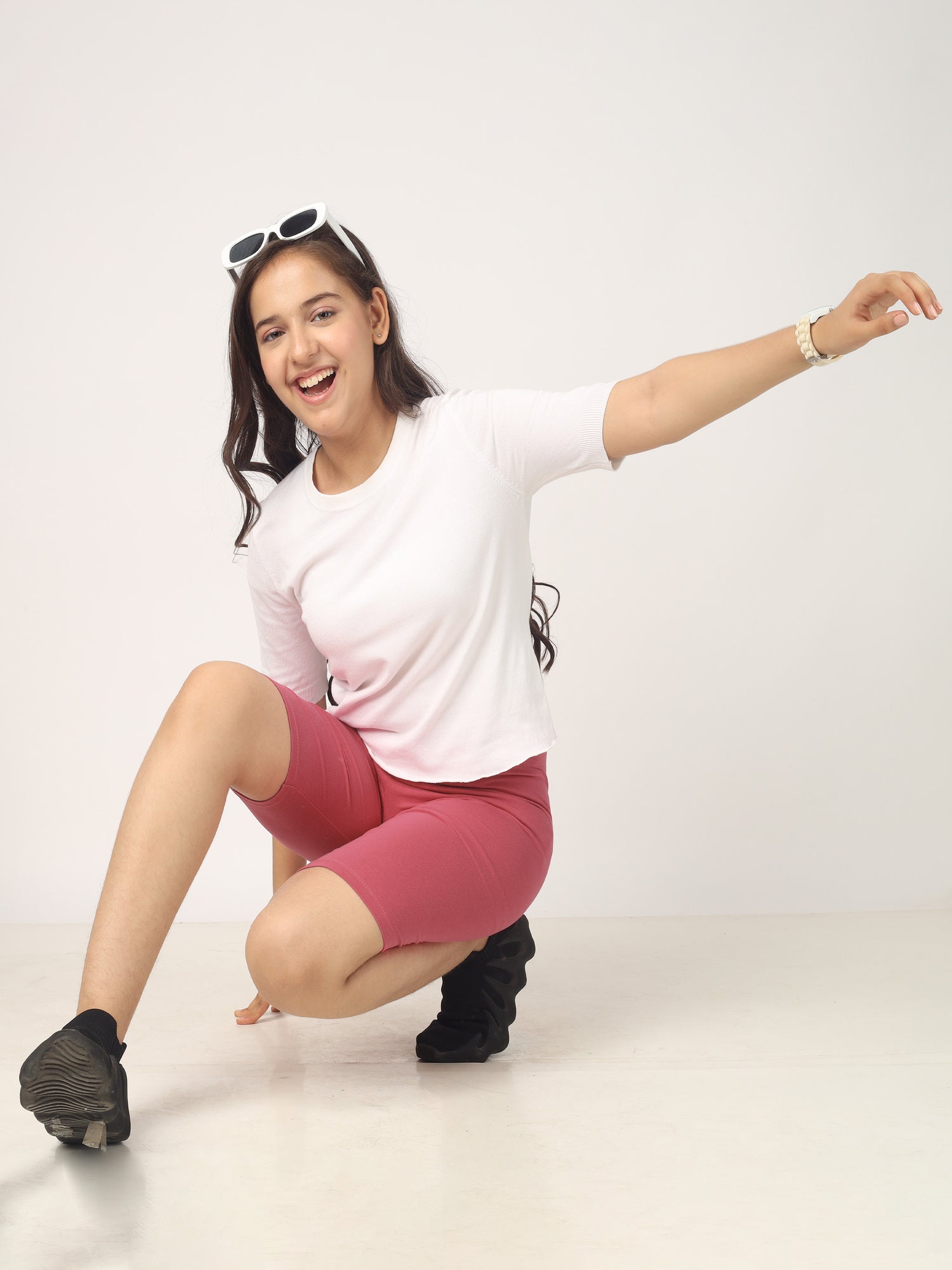 Girl's-Stretchable Rough Pink Cycling Shorts