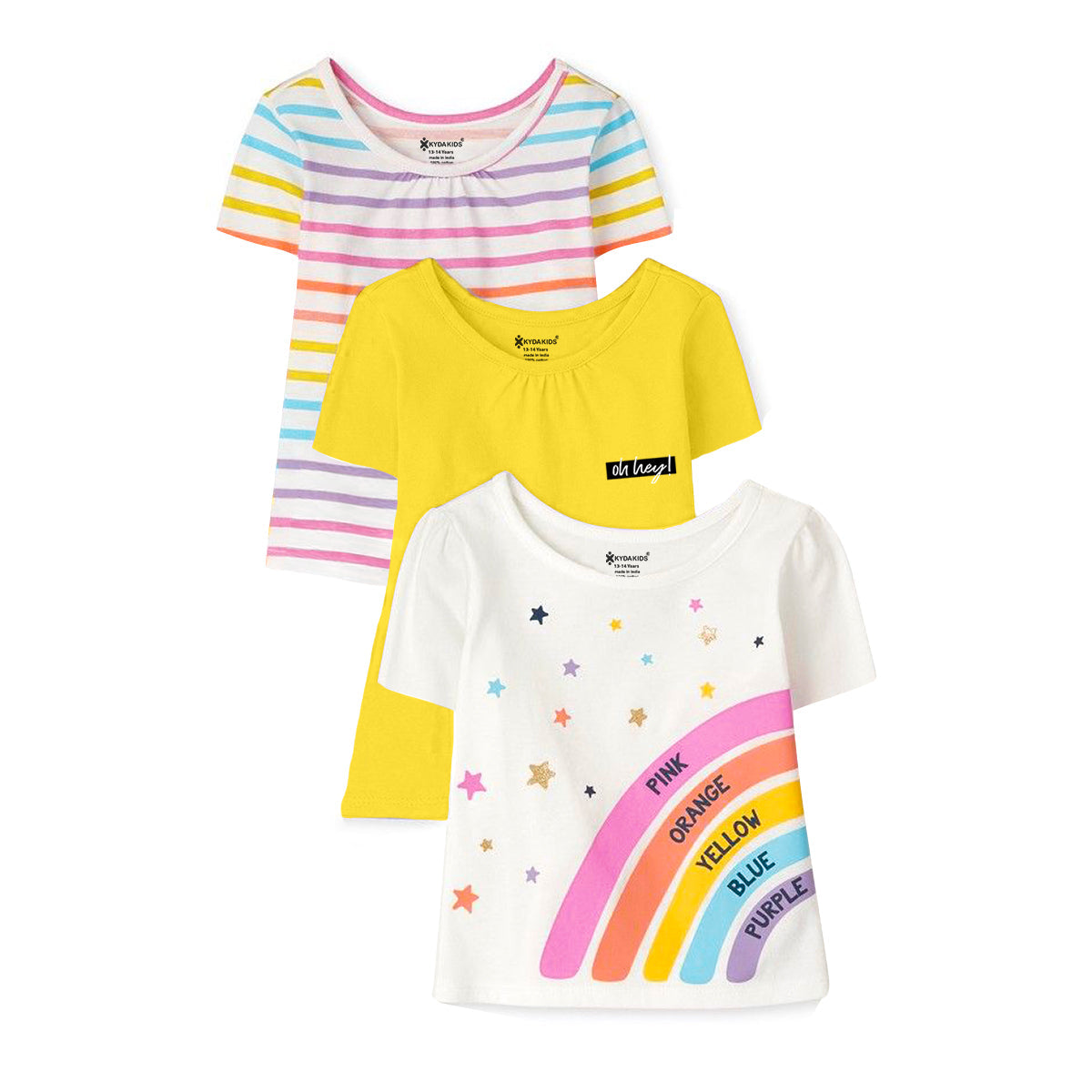 Girls Cotton Full Sleeve Printed Yellow Tops (Pack of 3)
