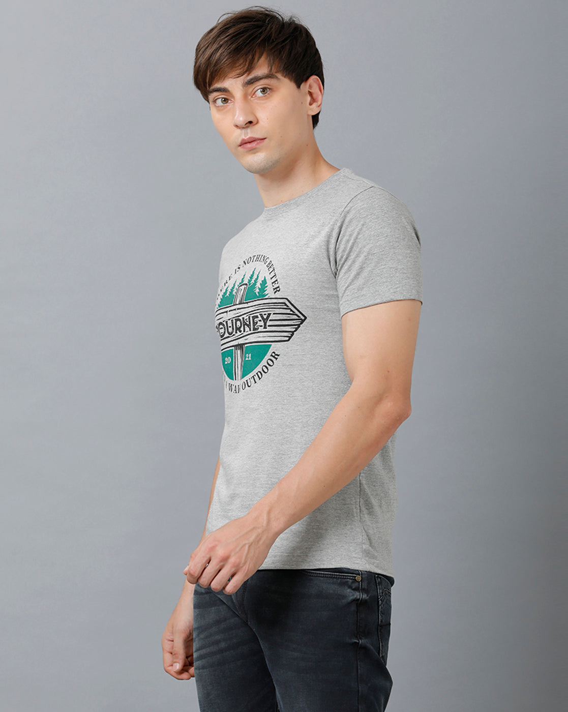 Mens Printed Multicolor Melange T-Shirt