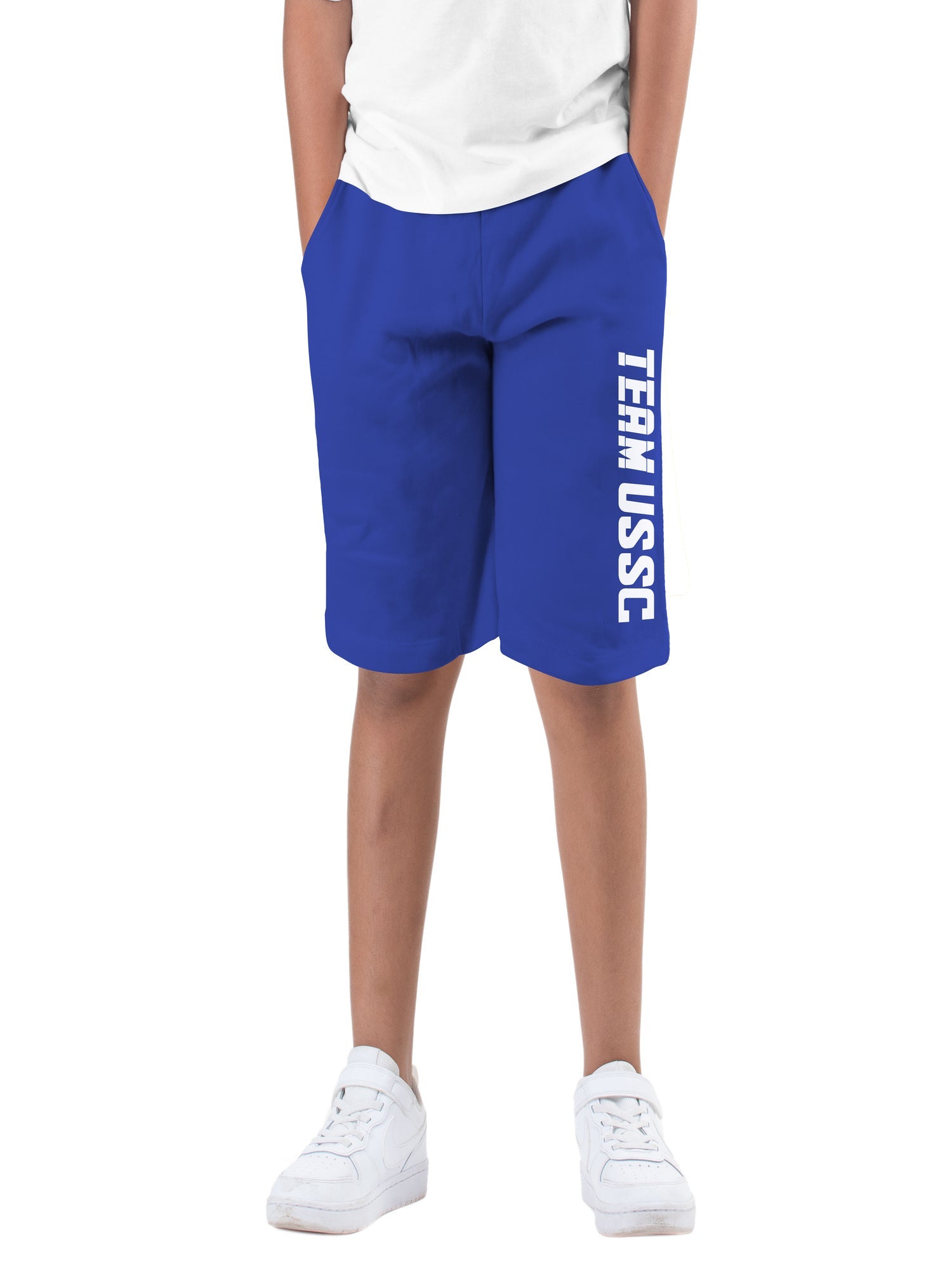 Boys Blue Cotton Printed Bermuda USSC Shorts