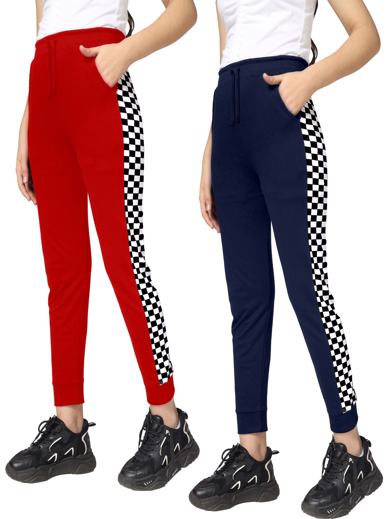 Girls Cotton Printed Track Pants with Pocket- ? (Pack of 2)