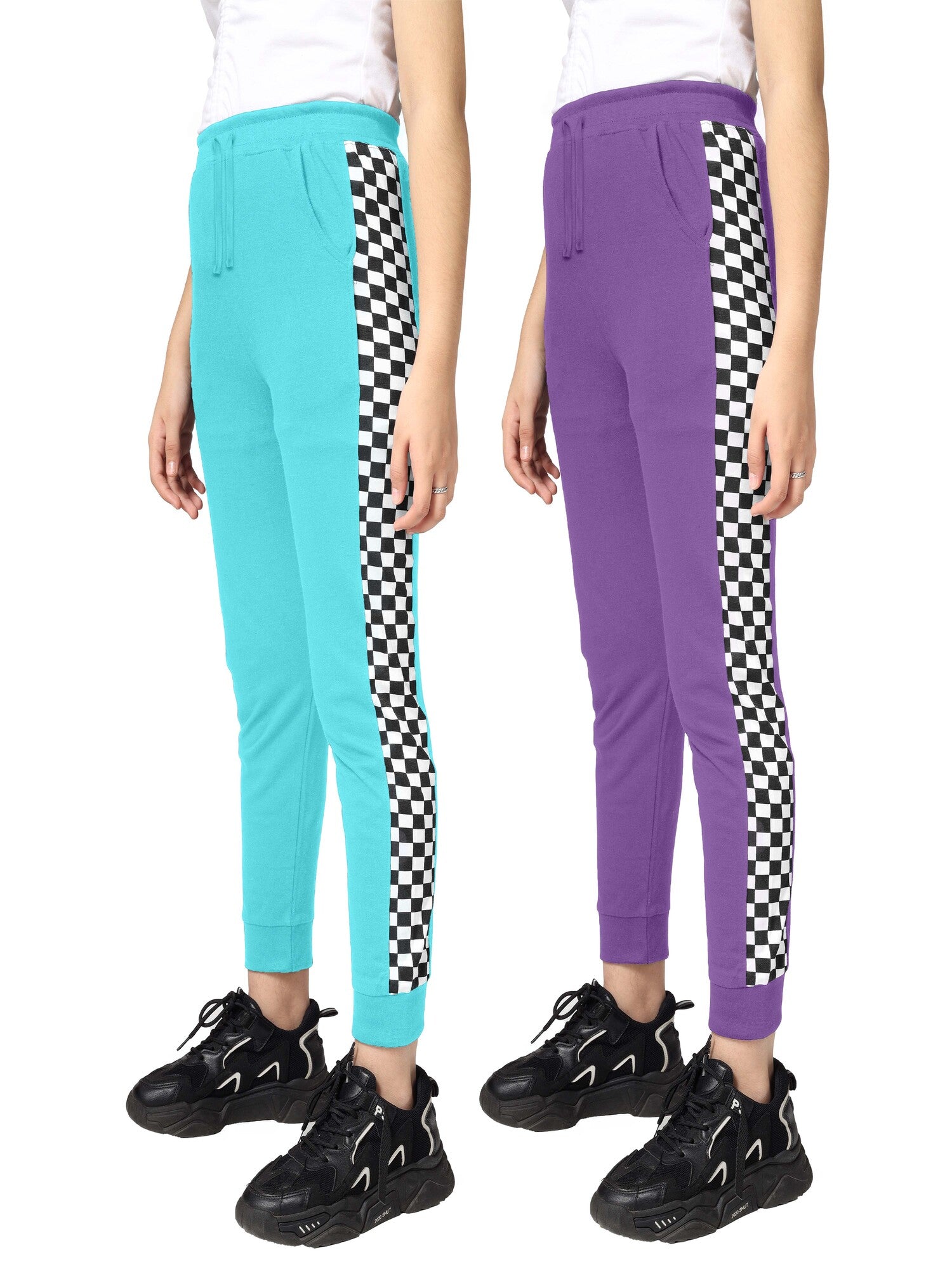 Girls Cotton Printed Track Pants with Pocket- ? (Pack of 2)