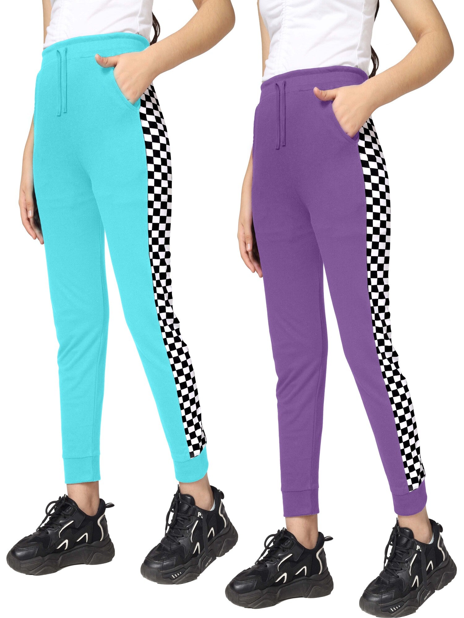 Girls Cotton Printed Track Pants with Pocket- ? (Pack of 2)